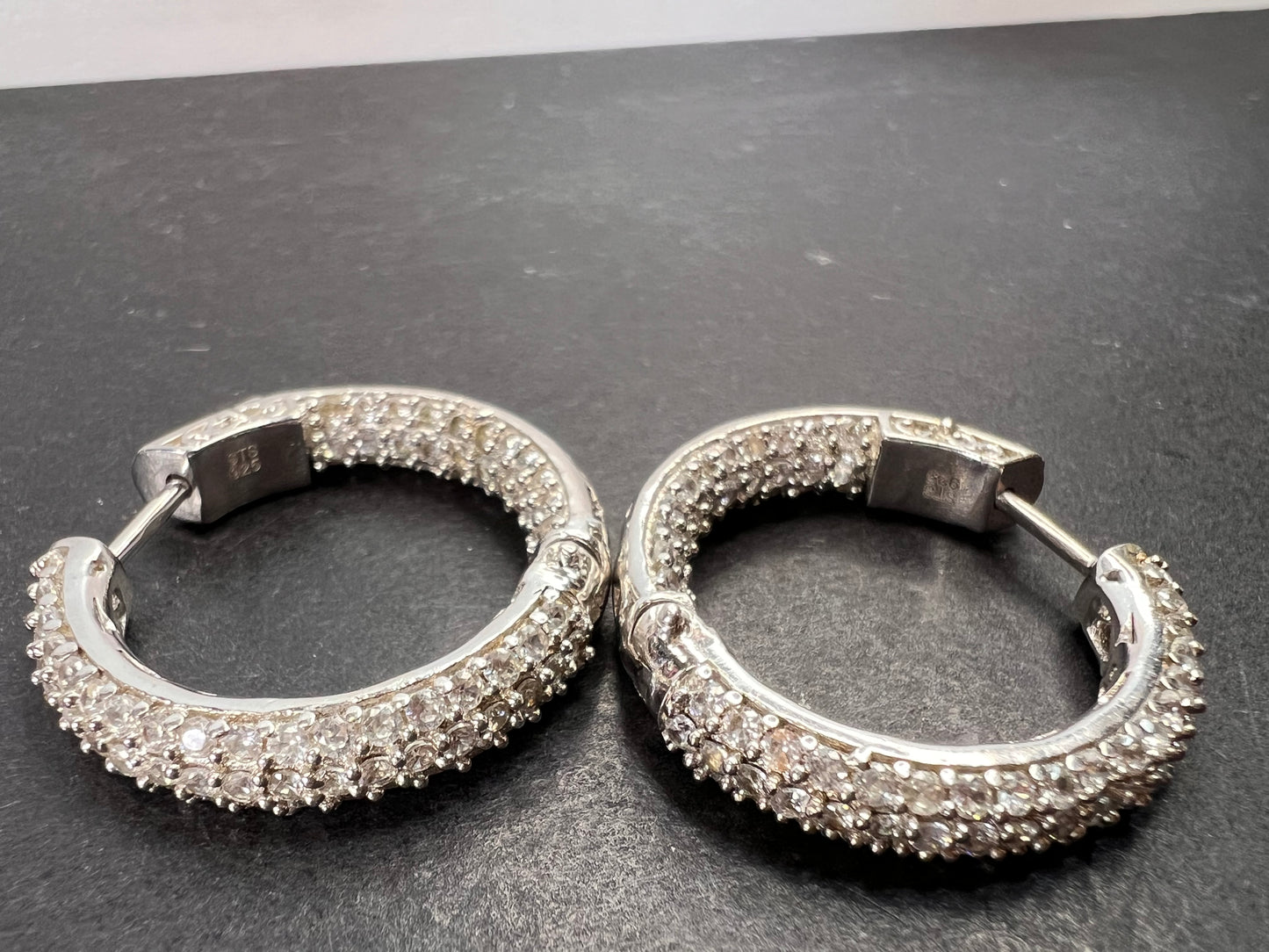 White zircon inside out hoop earrings in platinum over sterling silver 3.50ctw