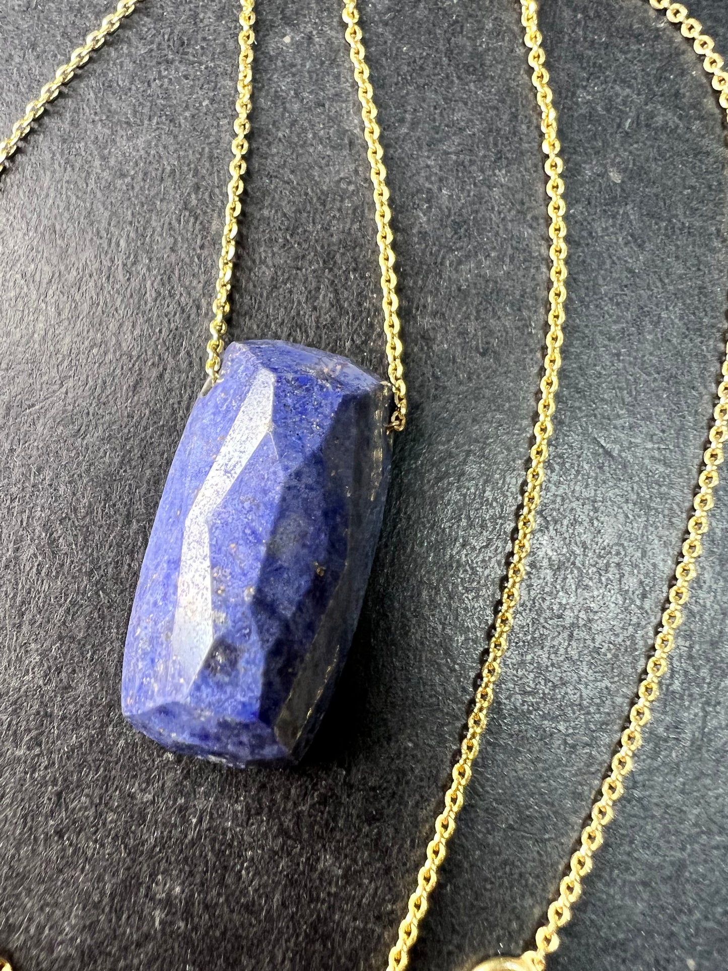 Dumortierite Pendant Necklace 23” Gold Over 925 Italy Adjustable