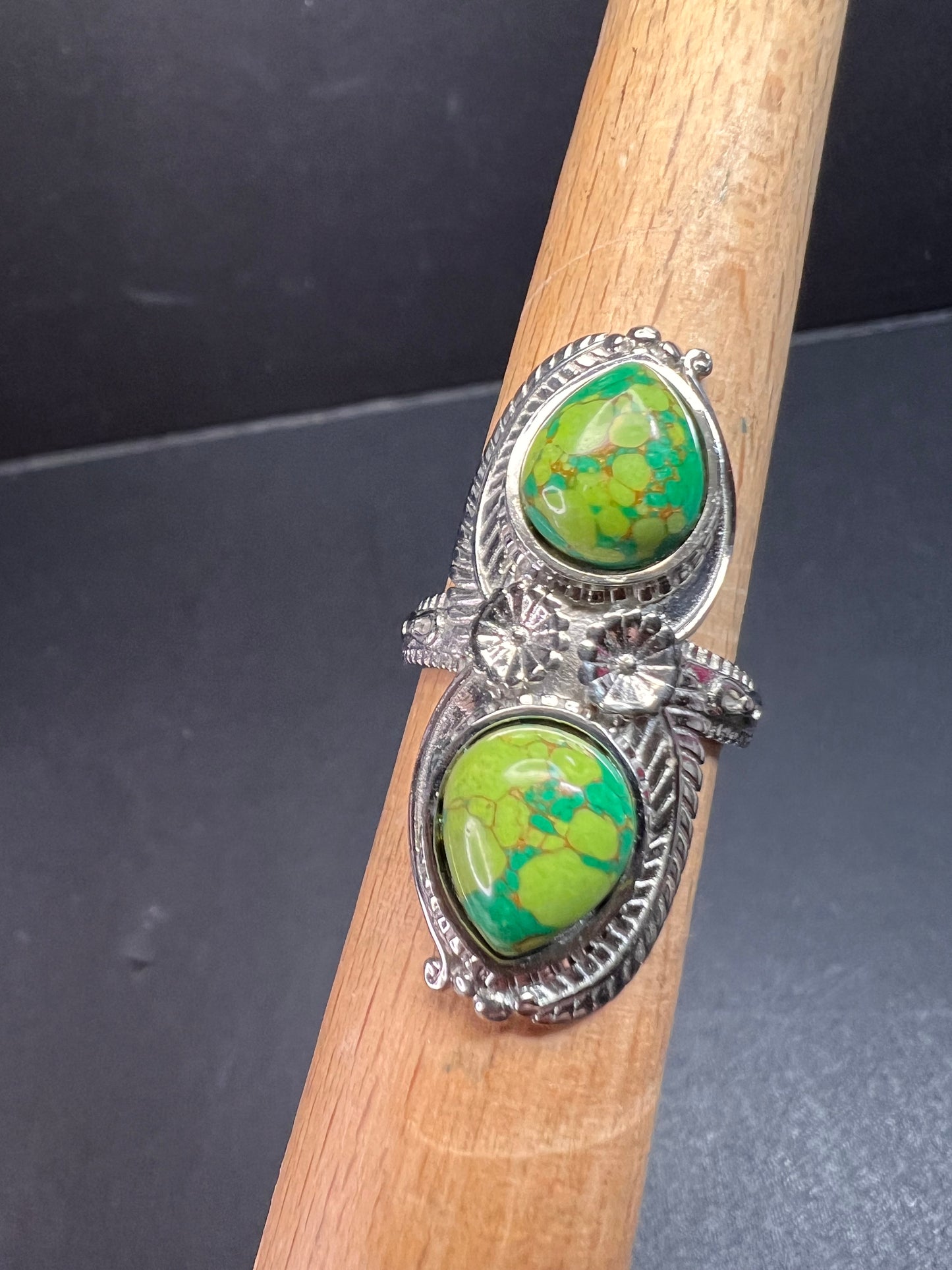 NEW green Mojave turquoise stainless steel ring size 7