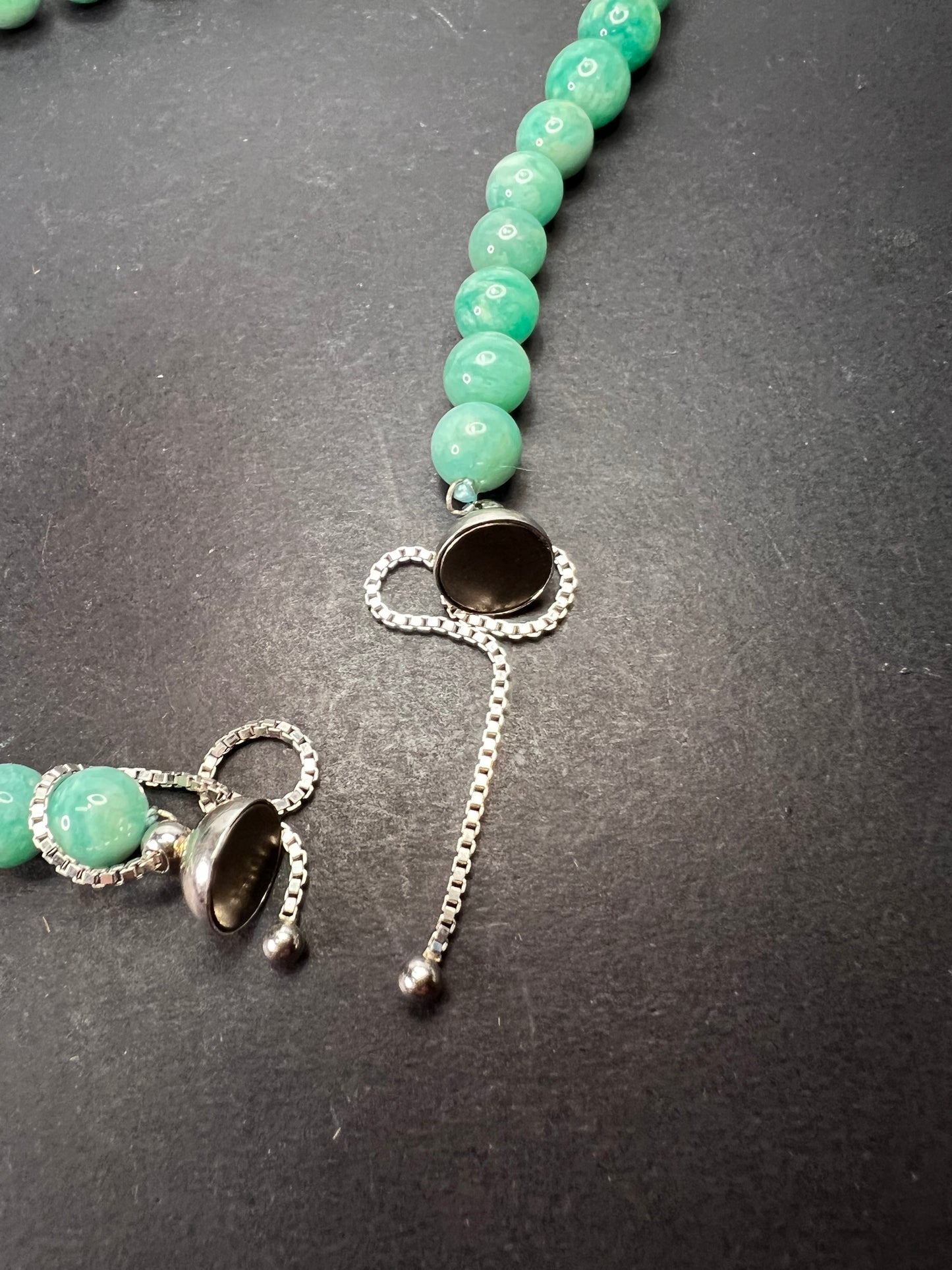 Amazonite beaded bolo necklace with sterling clasp and slide adjustments