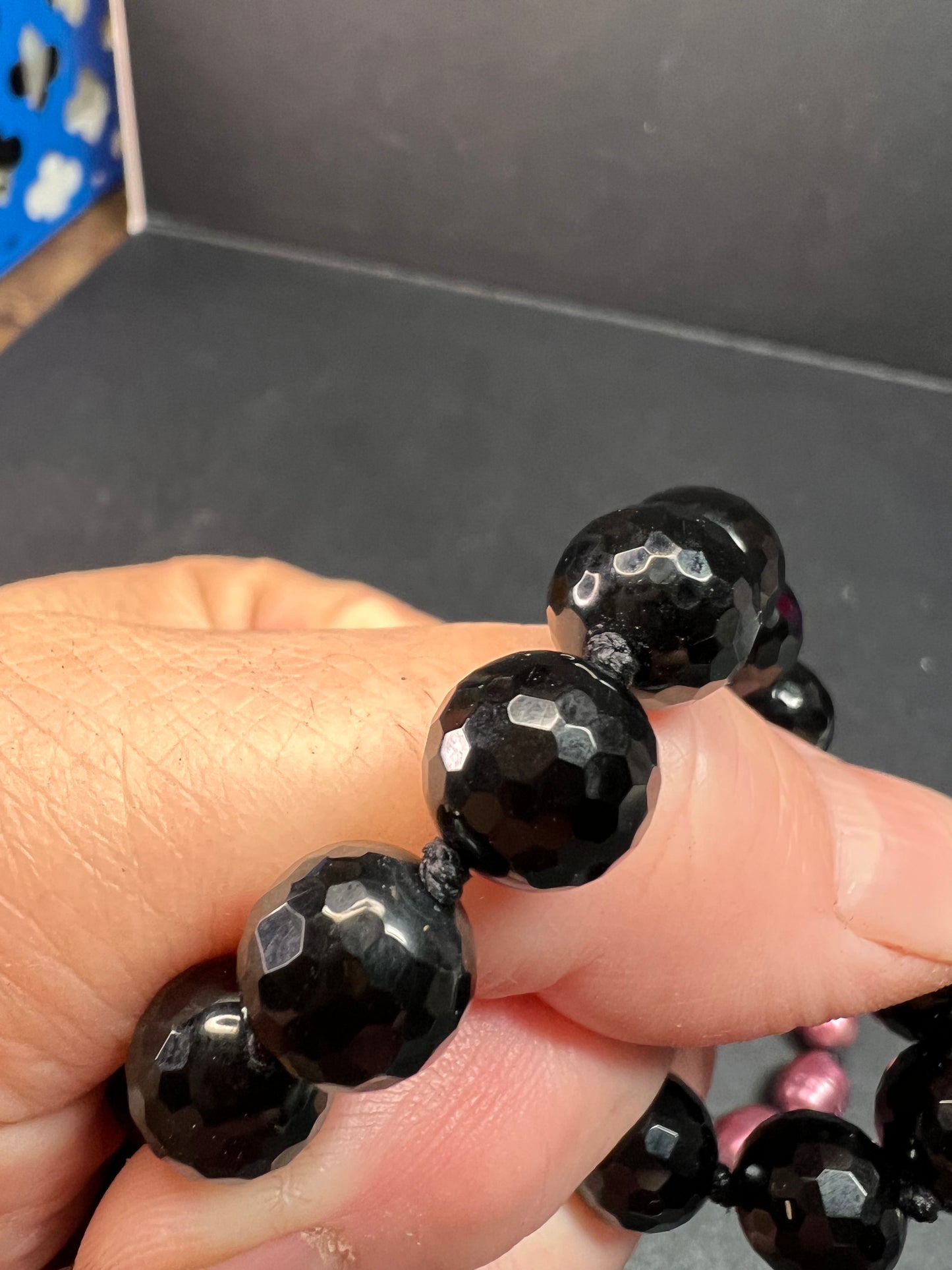 NEW freshwater pearl and black tourmaline 36 inch necklace with sterling silver clasp