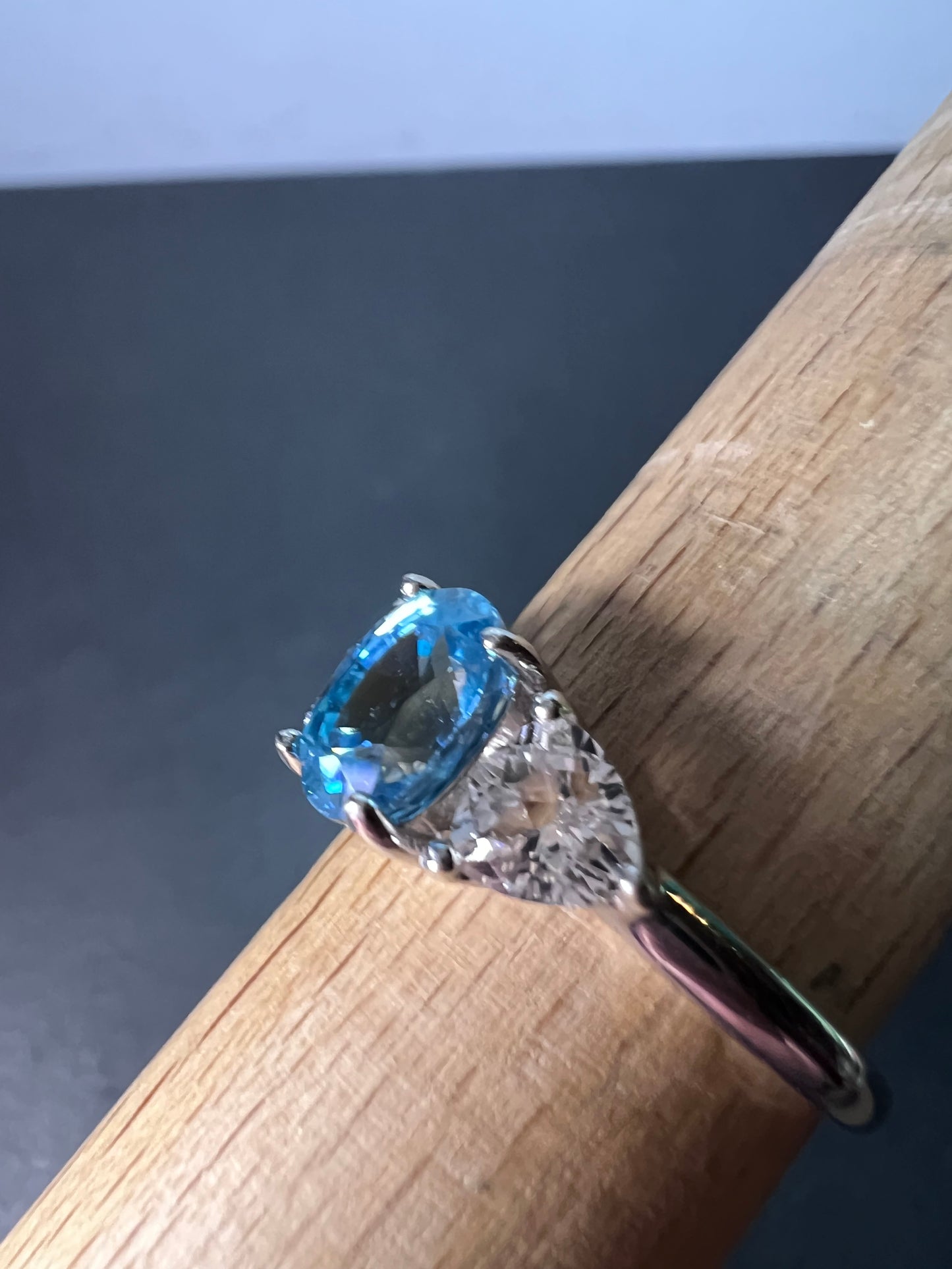 Blue and white topaz sterling silver ring size 9