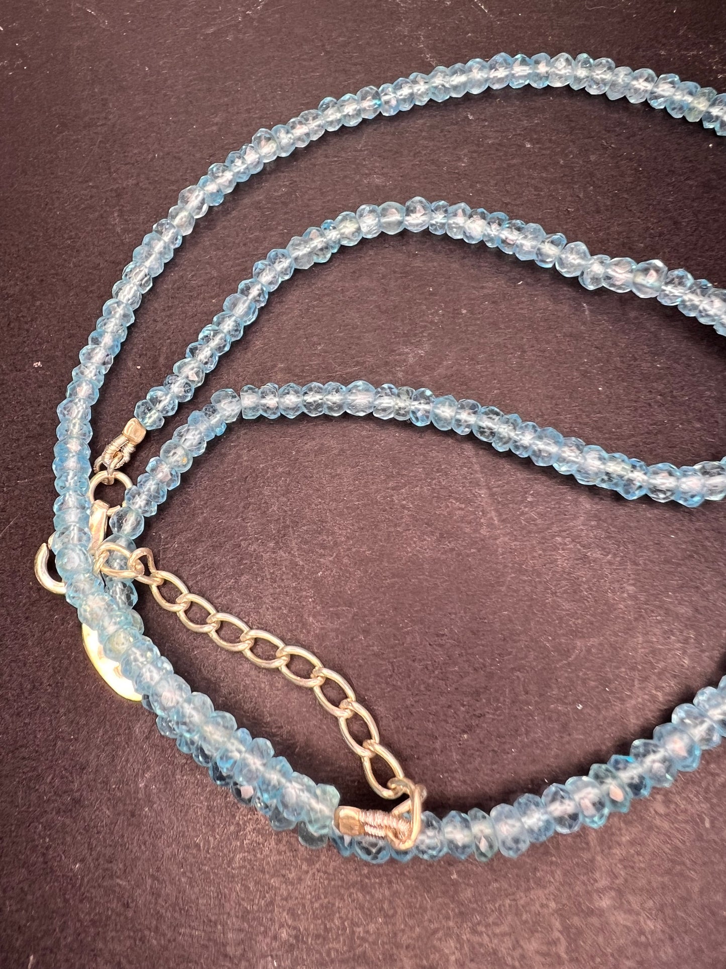 Blue topaz faceted beaded necklace by Aryo with sterling clasp and extension