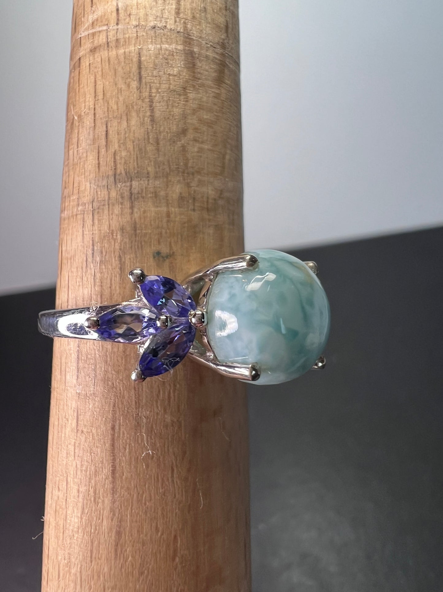 Larimar and tanzanite sterling silver ring size 9