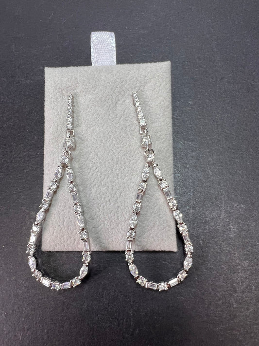 Open teardrop CZ sterling silver dangle earrings