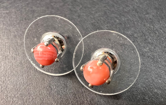 NEW Oregon peach opal 6mm stud earrings in rhodium over sterling silver