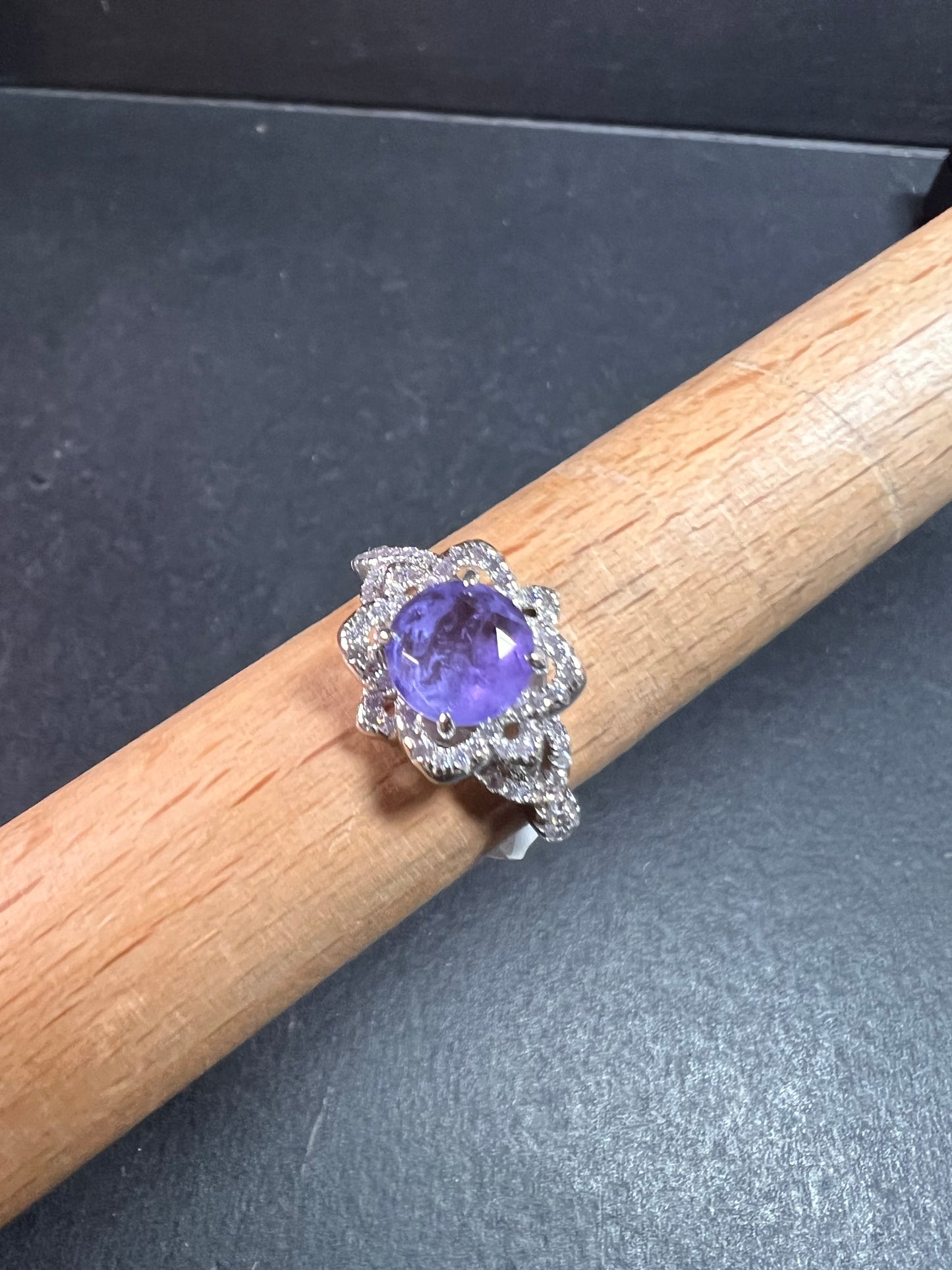 New Bomb Party Sterling Silver Lavender Simulated Amethyst Dinner Ring Sz 9