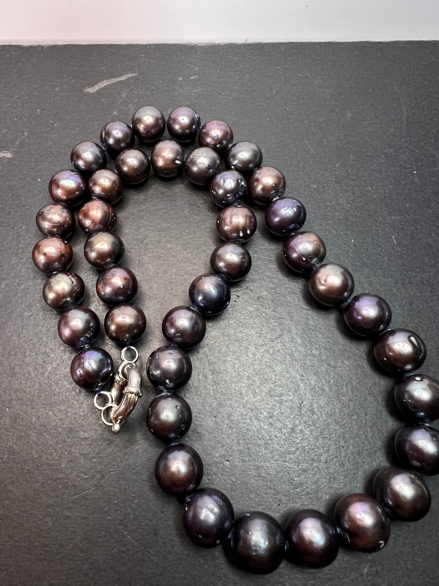 11-12mm cultured black pearl necklace with sterling silver jumbo clasp