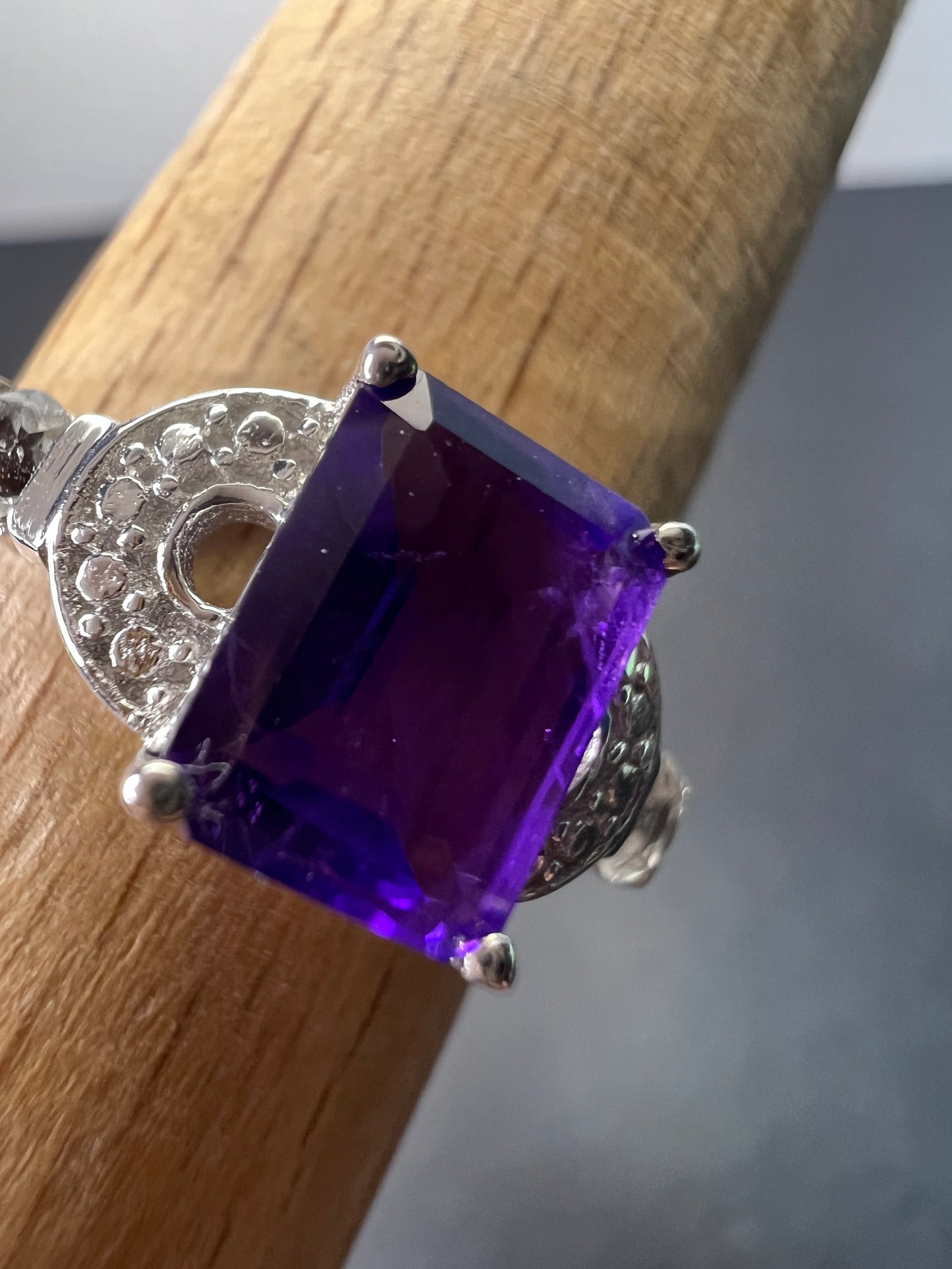 Amethyst and white topaz sterling silver ring size 9