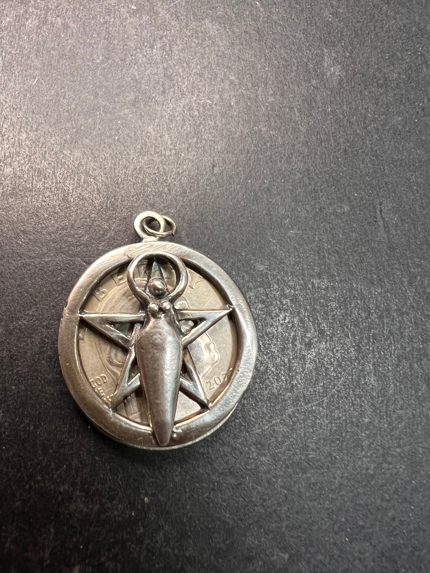 Sterling Silver Goddess Pentagram Pendant Dead Stock Vintage Pagan Wiccan Jewelry