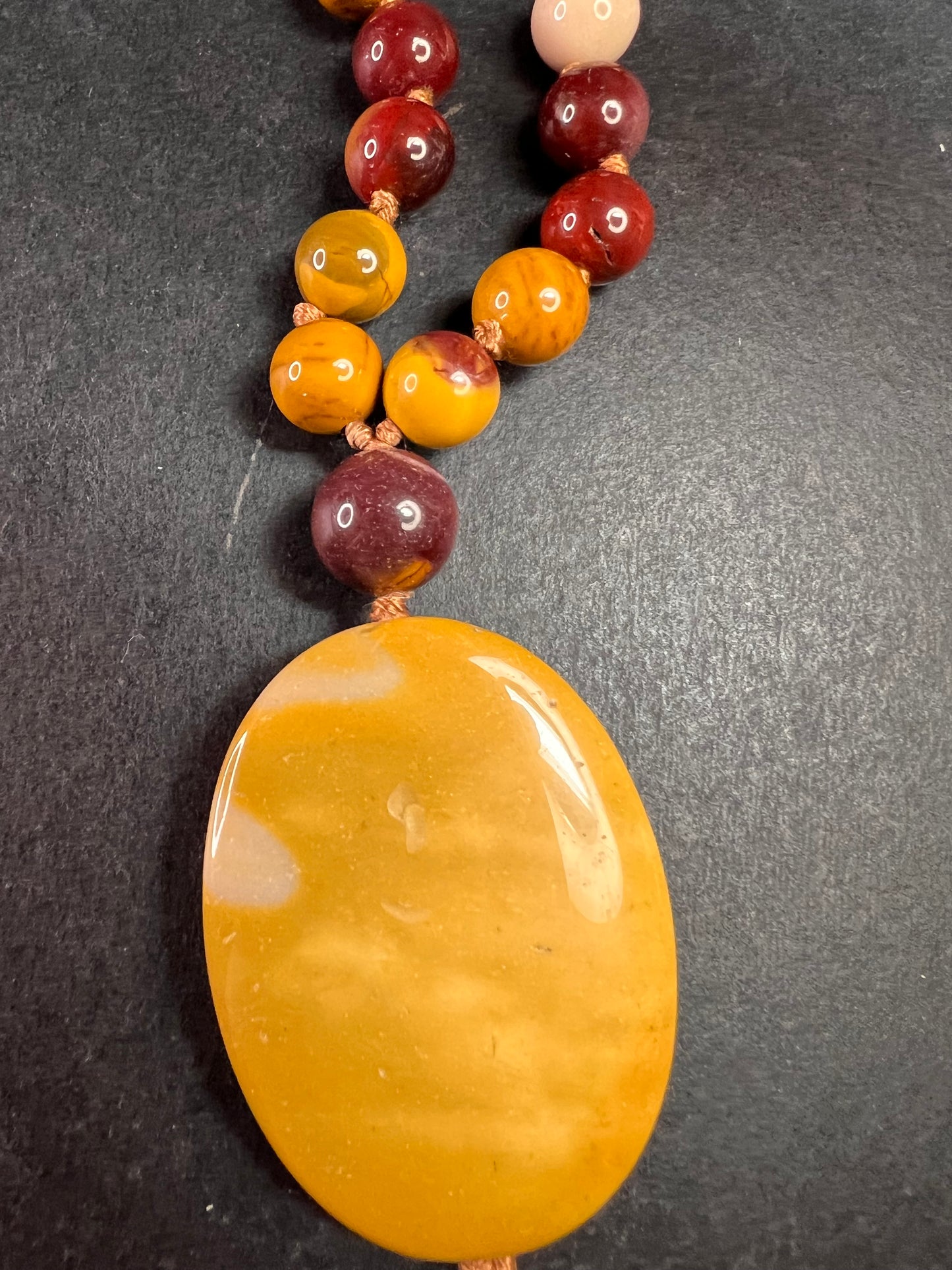 NEW Mookaite knotted pendant necklace with sterling silver clasp