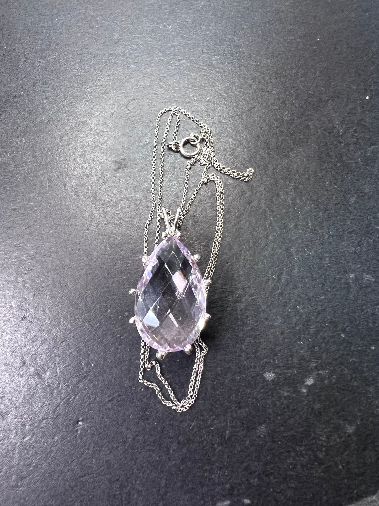 Rose de France amethyst teardrop pendant necklace in sterling silver 17.00 ctw