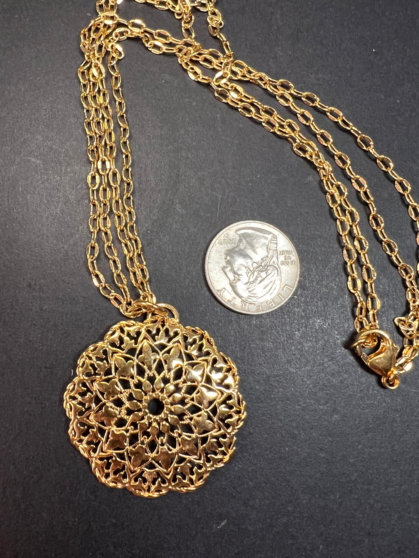 Dolce Vita Medallion Pendant Necklace 2 Strand Italy Gold Plate