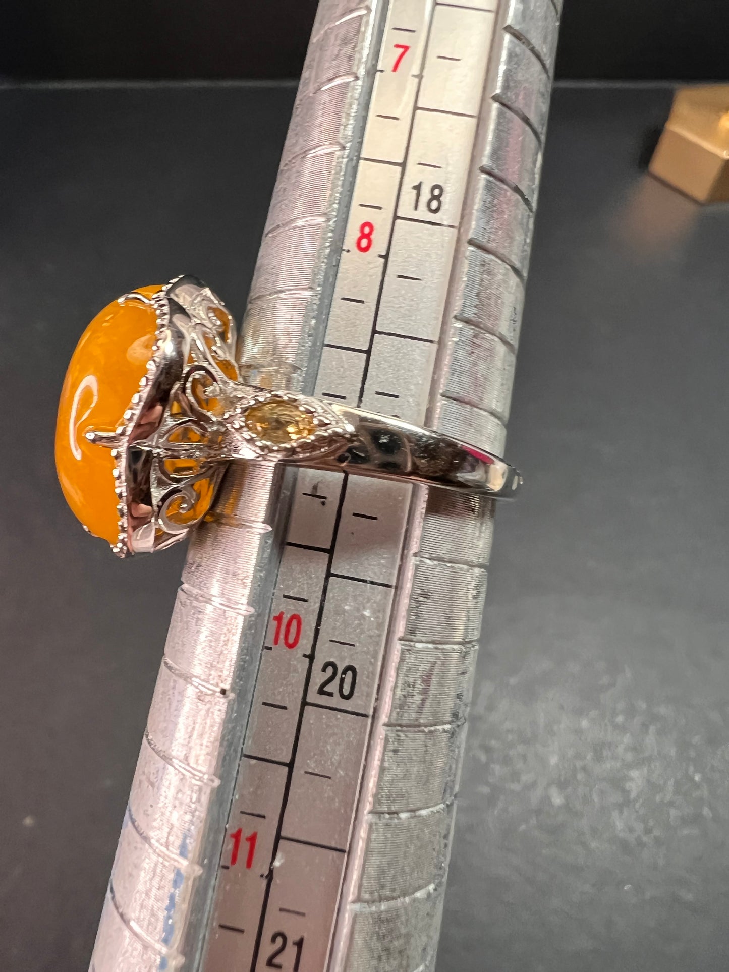 NEW Yellow Jade cherry blossom ring in sterling silver size 9