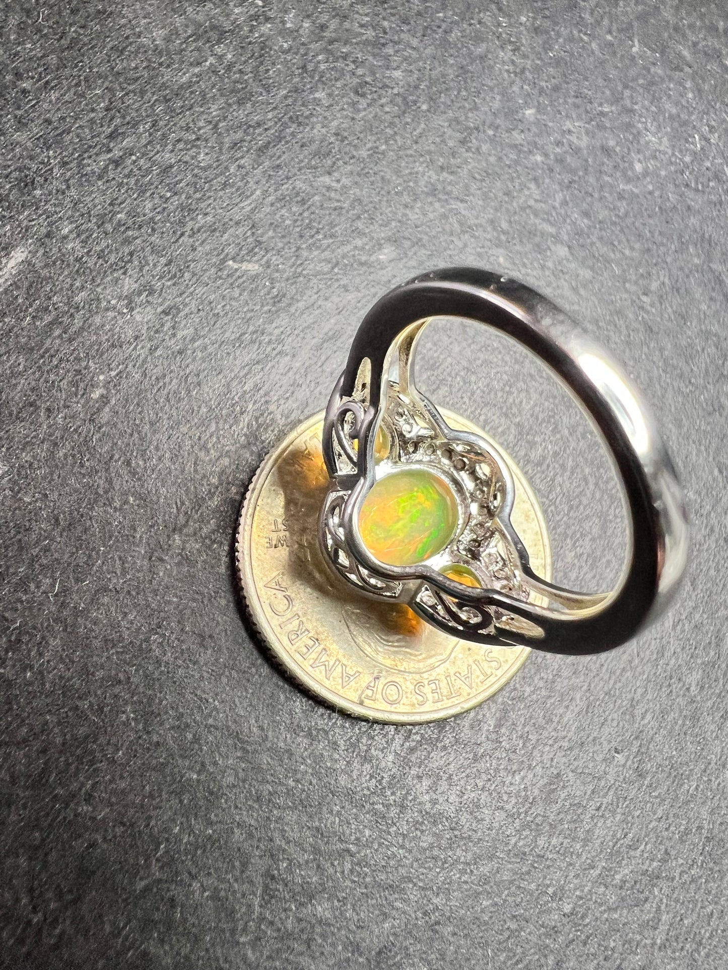 Ethiopian Opal Sterling Silver Halo Ring Size 6