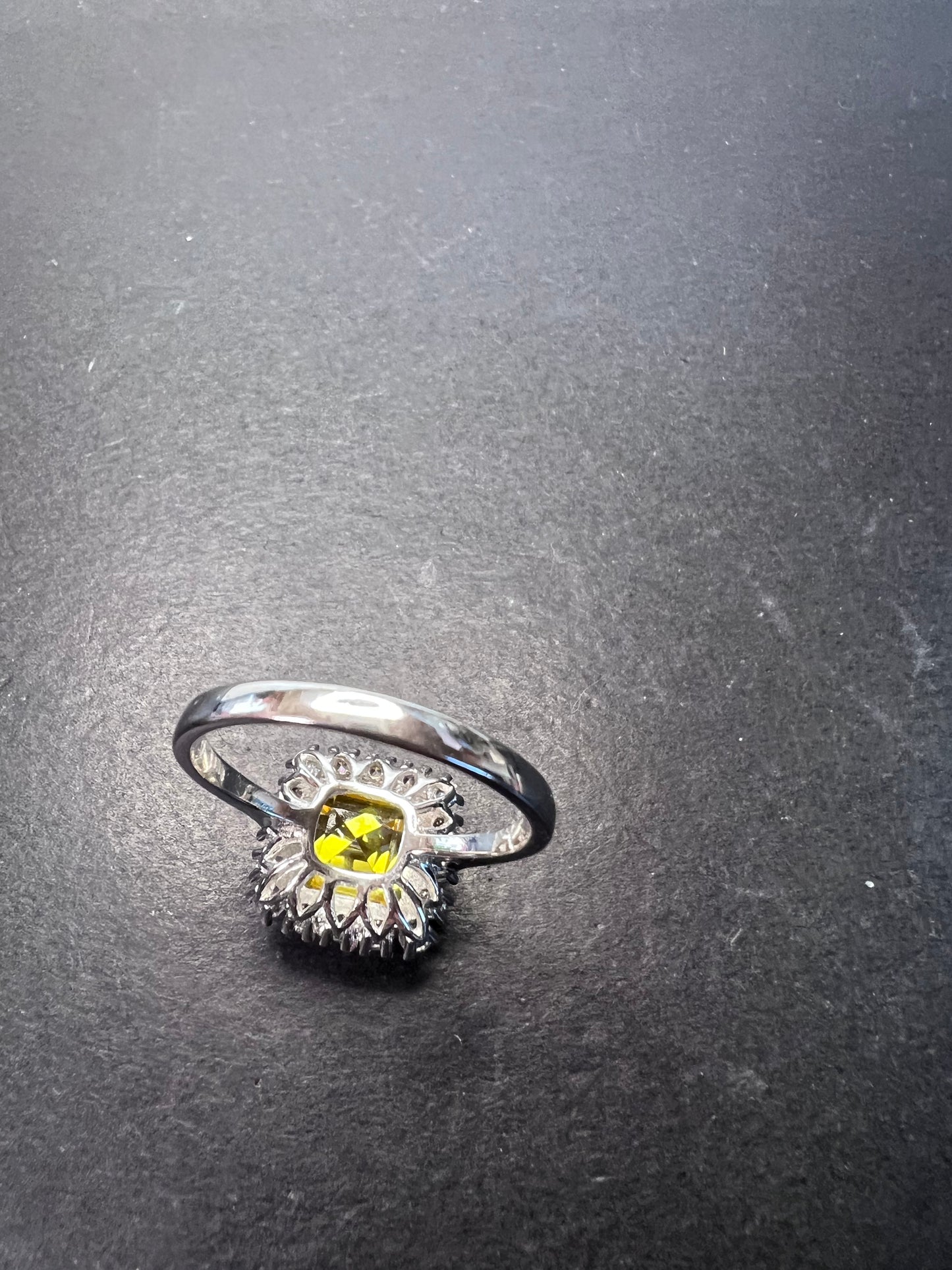 Yellow and white CZ sterling silver halo ring size 10