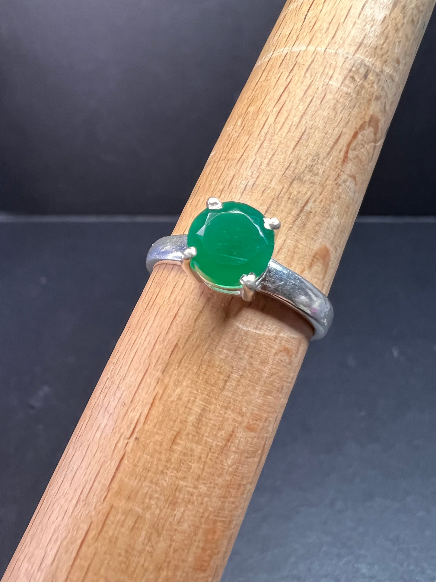 Green onyx sterling silver solitaire ring size 9