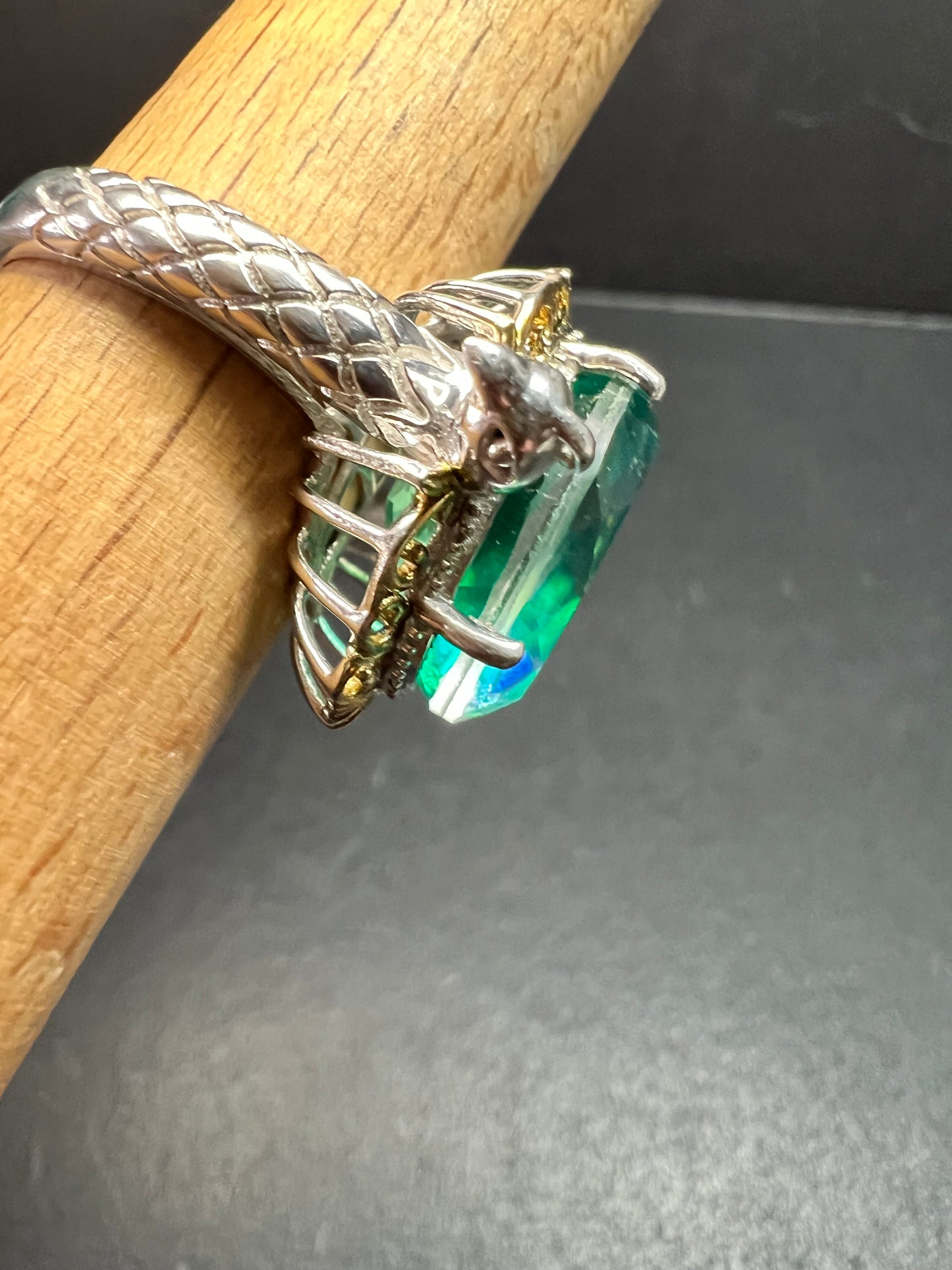 Sterling Silver Peacock Quartz Statement Ring Size 9