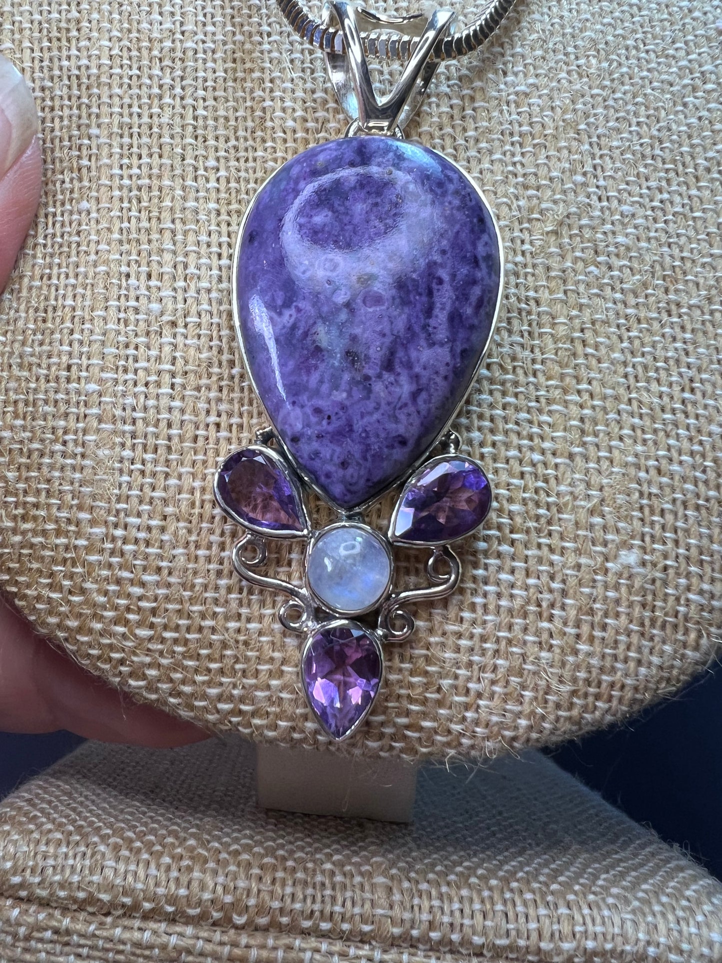 Arya designer stichtite and amethyst Sterling silver necklace