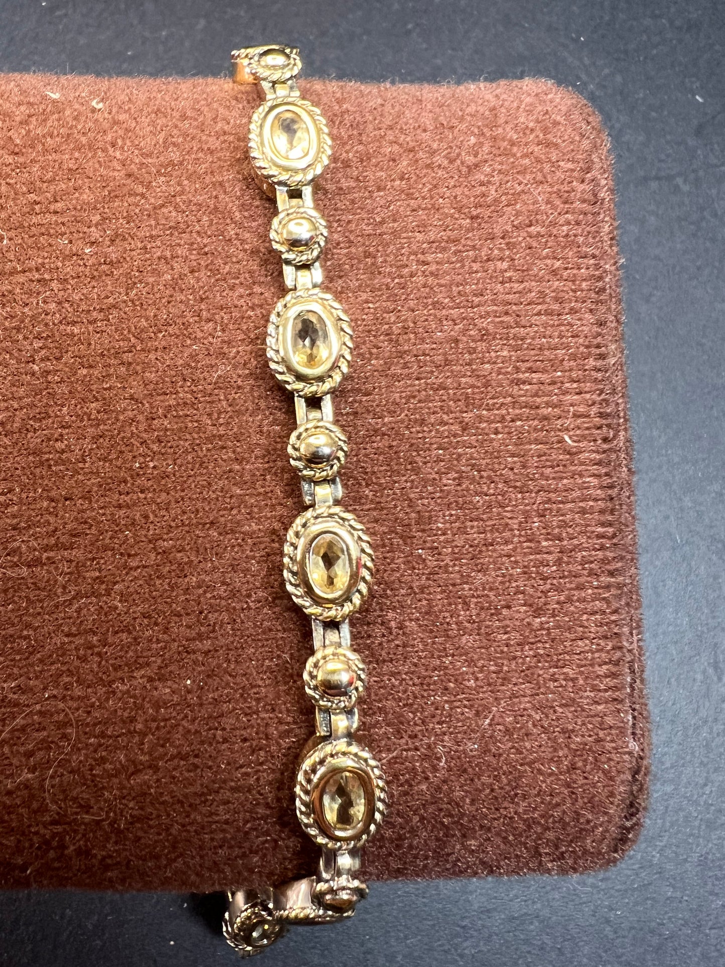 Vintage citrine tennis bracelet in yellow gold over sterling silver