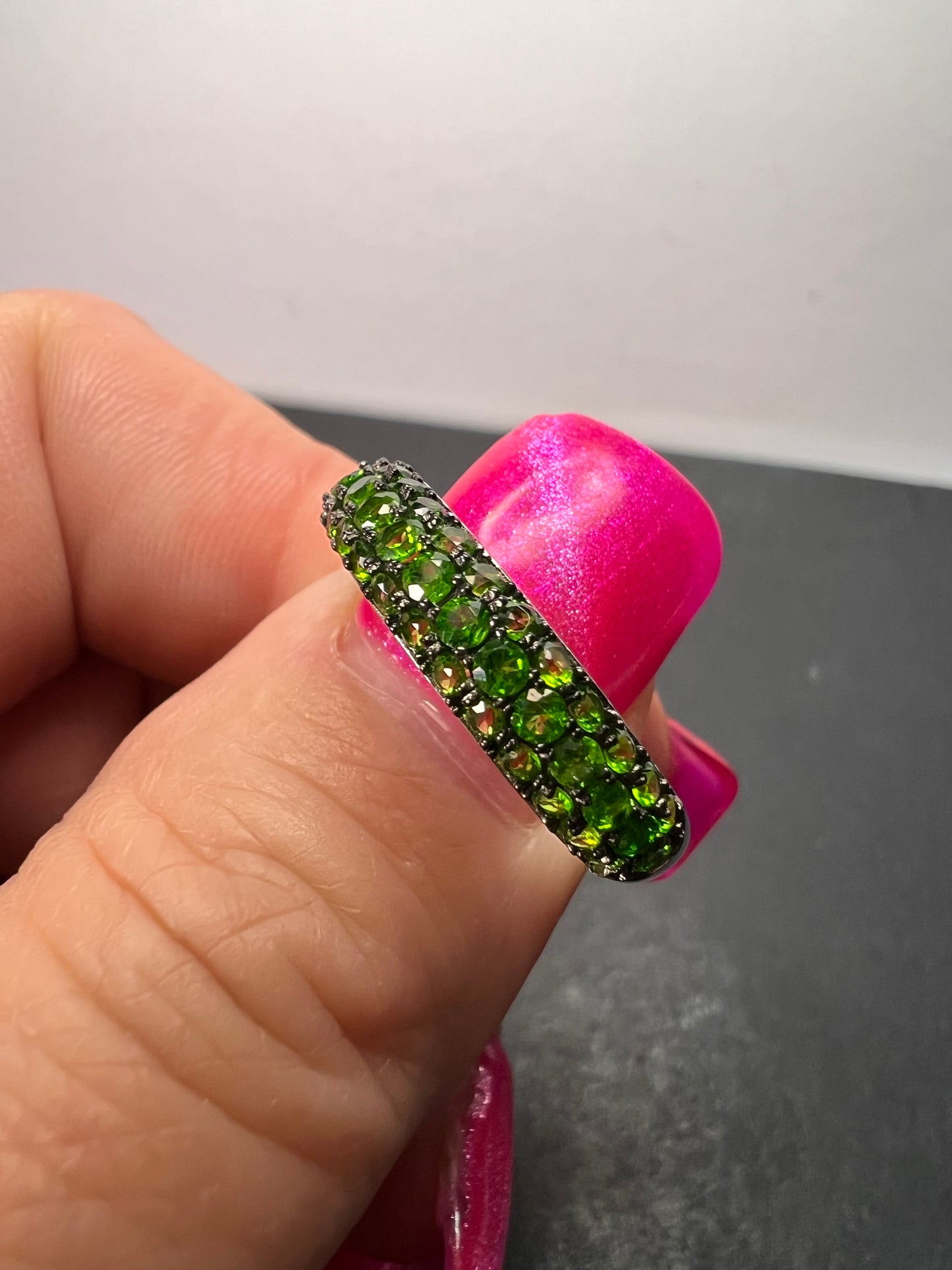 Green Chrome Diopside Rhodium Over Sterling Silver Ring 1.18ctw size 9