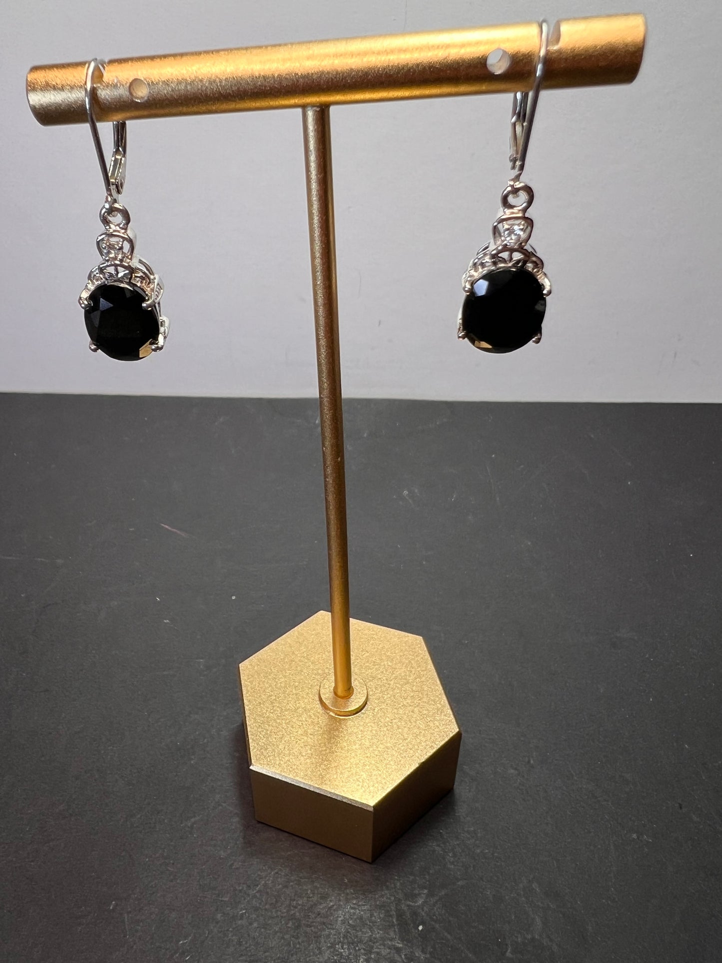 Black spinel lever back Sterling earrings