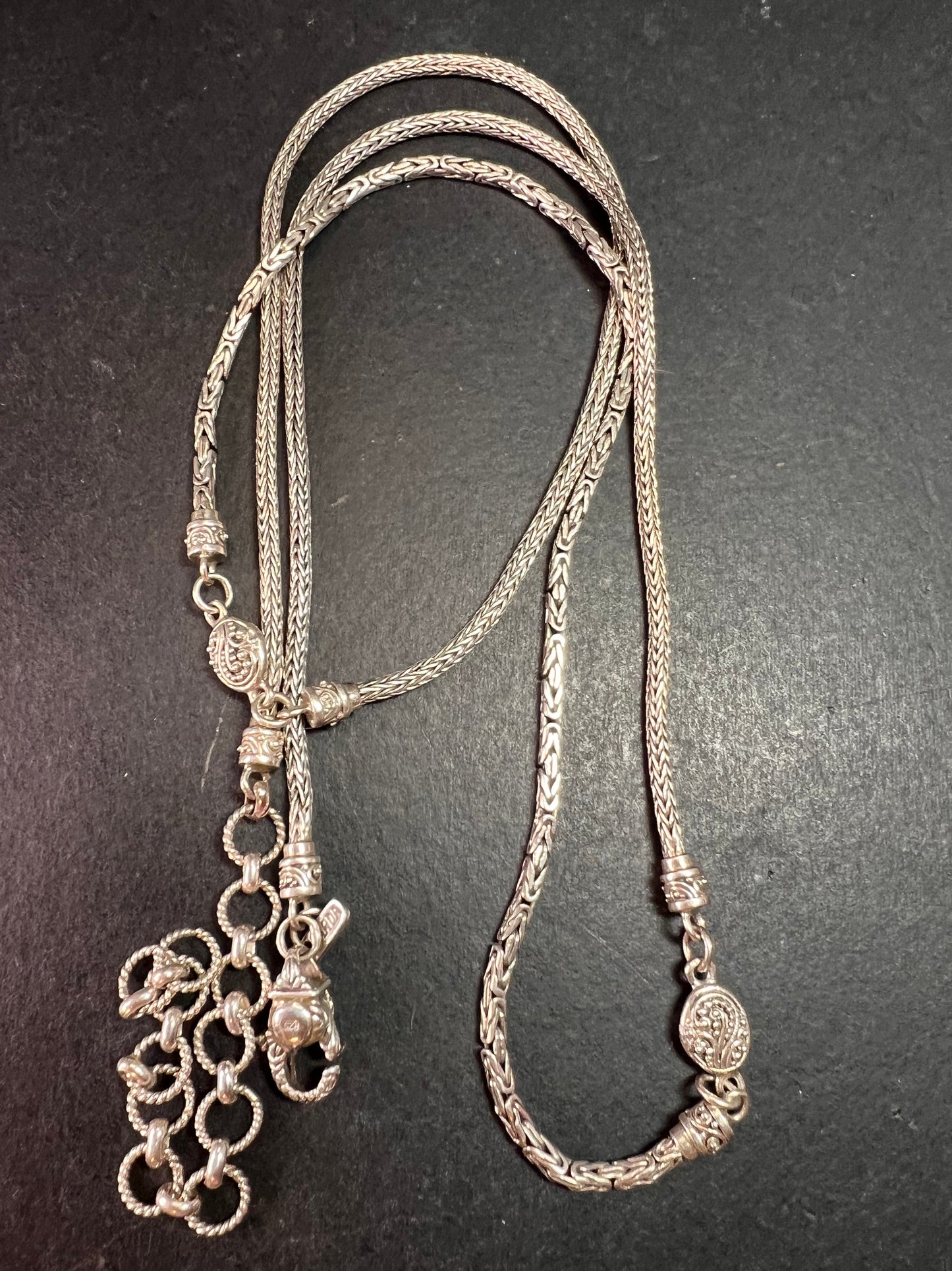 Sarda Sterling Silver 36” Balinese Foxtail Station Necklace – Handcrafted 925 Artisan Chain