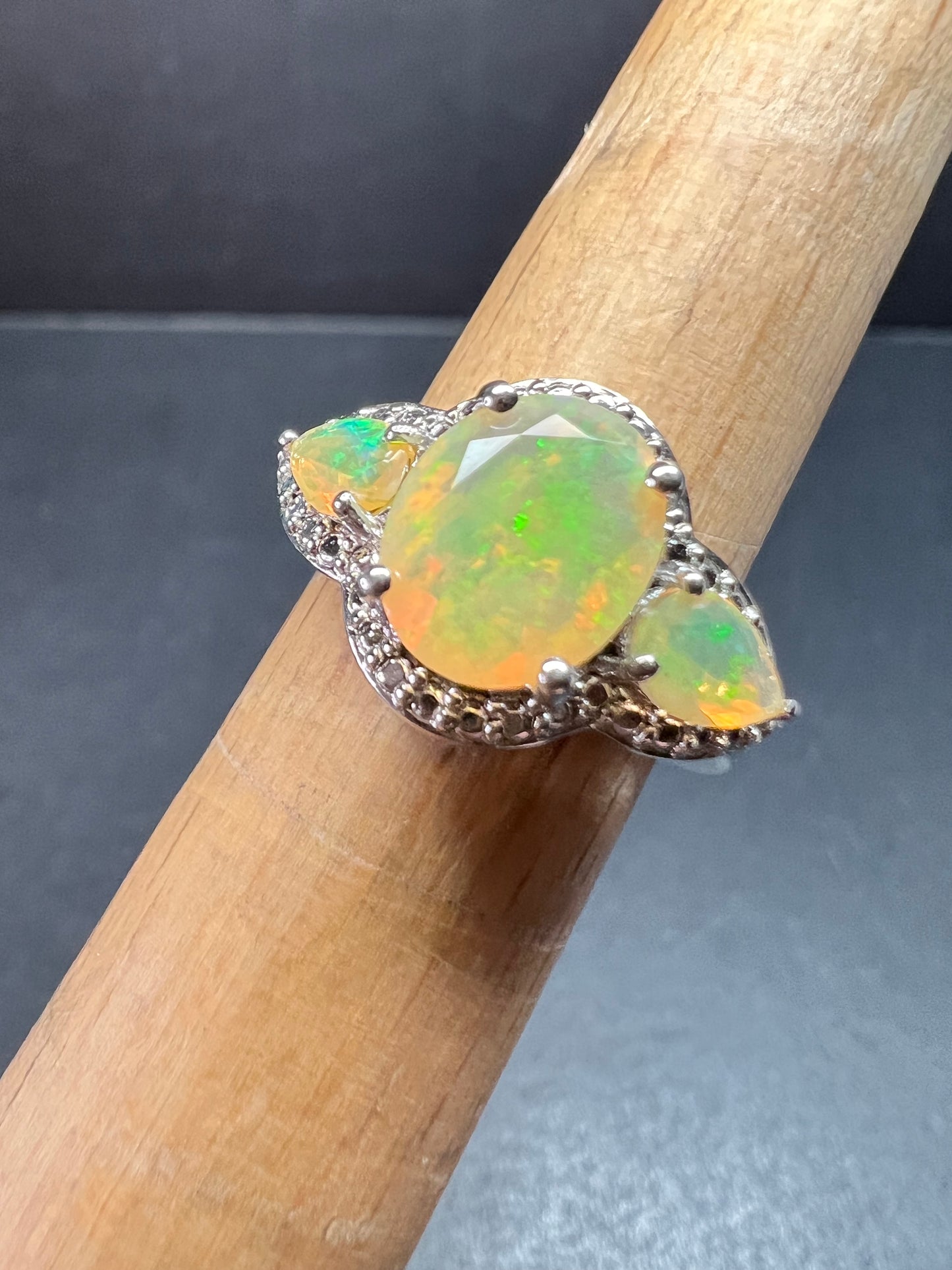Ethiopian Opal Sterling Silver Halo Ring Size 6