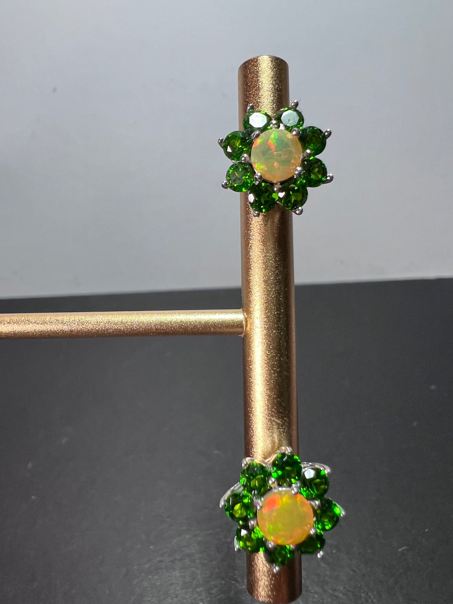 Chrome diopside opal flower stud earrings