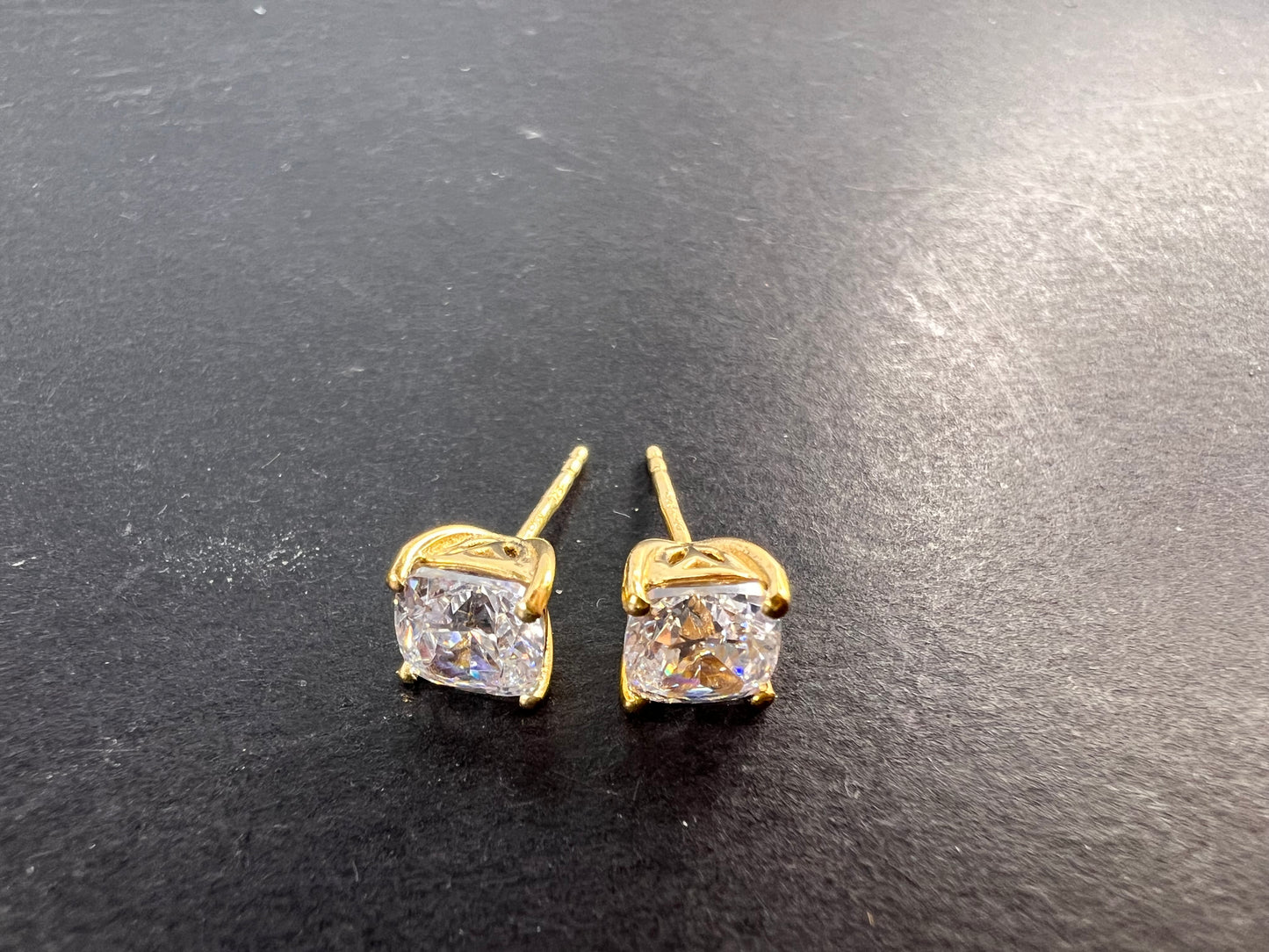 Swarovski CZ gold over Sterling silver solitaire stud earrings