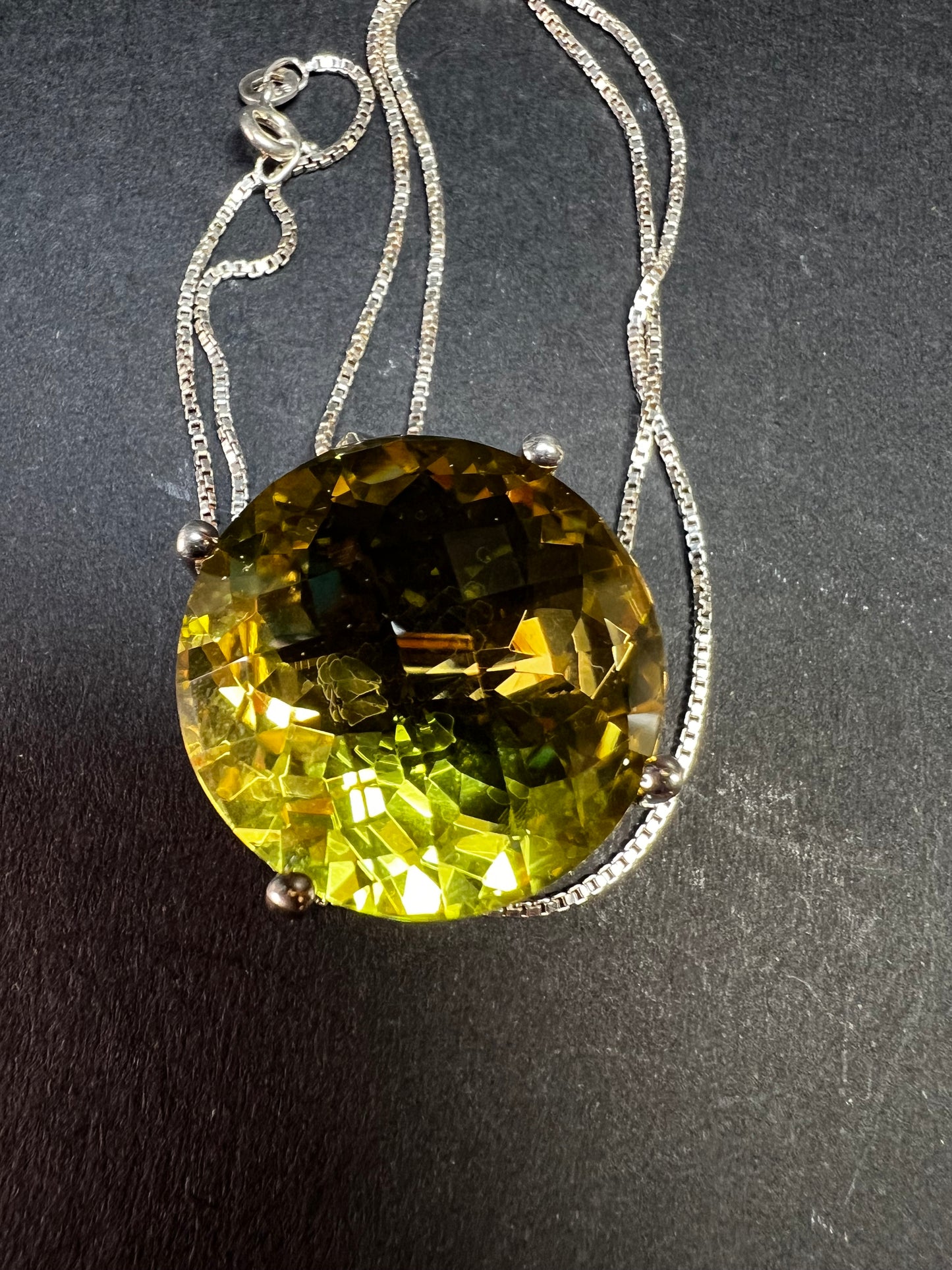 Huge Lemon Quartz Sterling Silver Statement Pendant Necklace 18” Chain