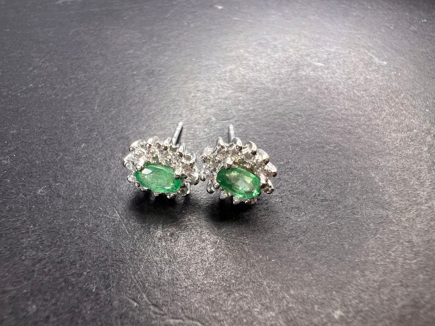 Zambian emerald and zircon sunburst stud earrings in platinum over sterling silver *NEW*