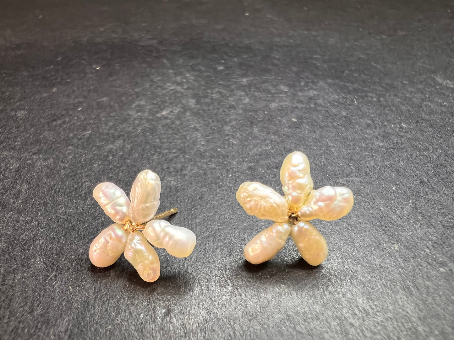 Vintage 14K Gold Freshwater Pearl Flower Stud Earrings No Backs