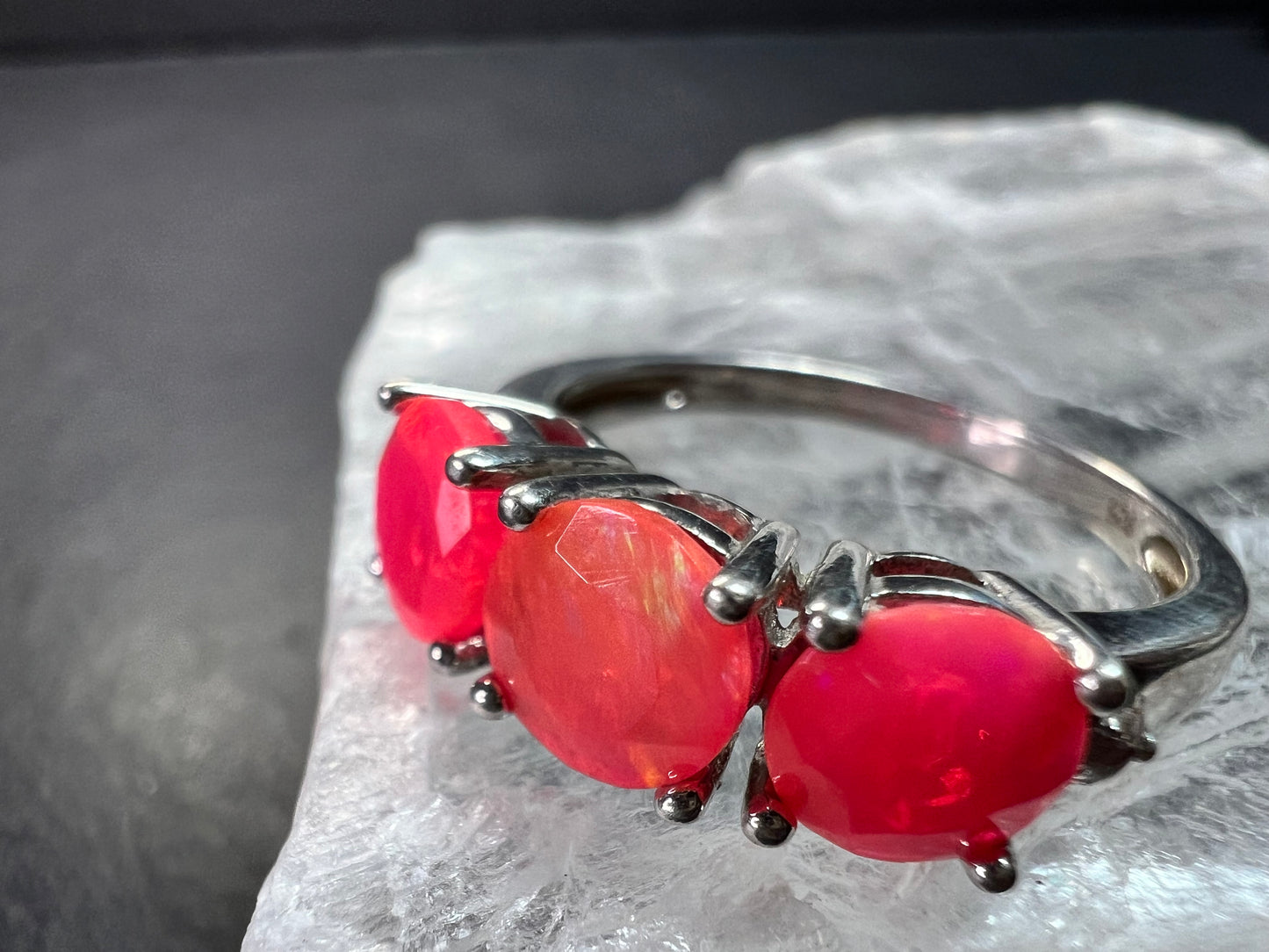 Sterling Silver Neon Pink Opal Ring Size 9 Topaz 925