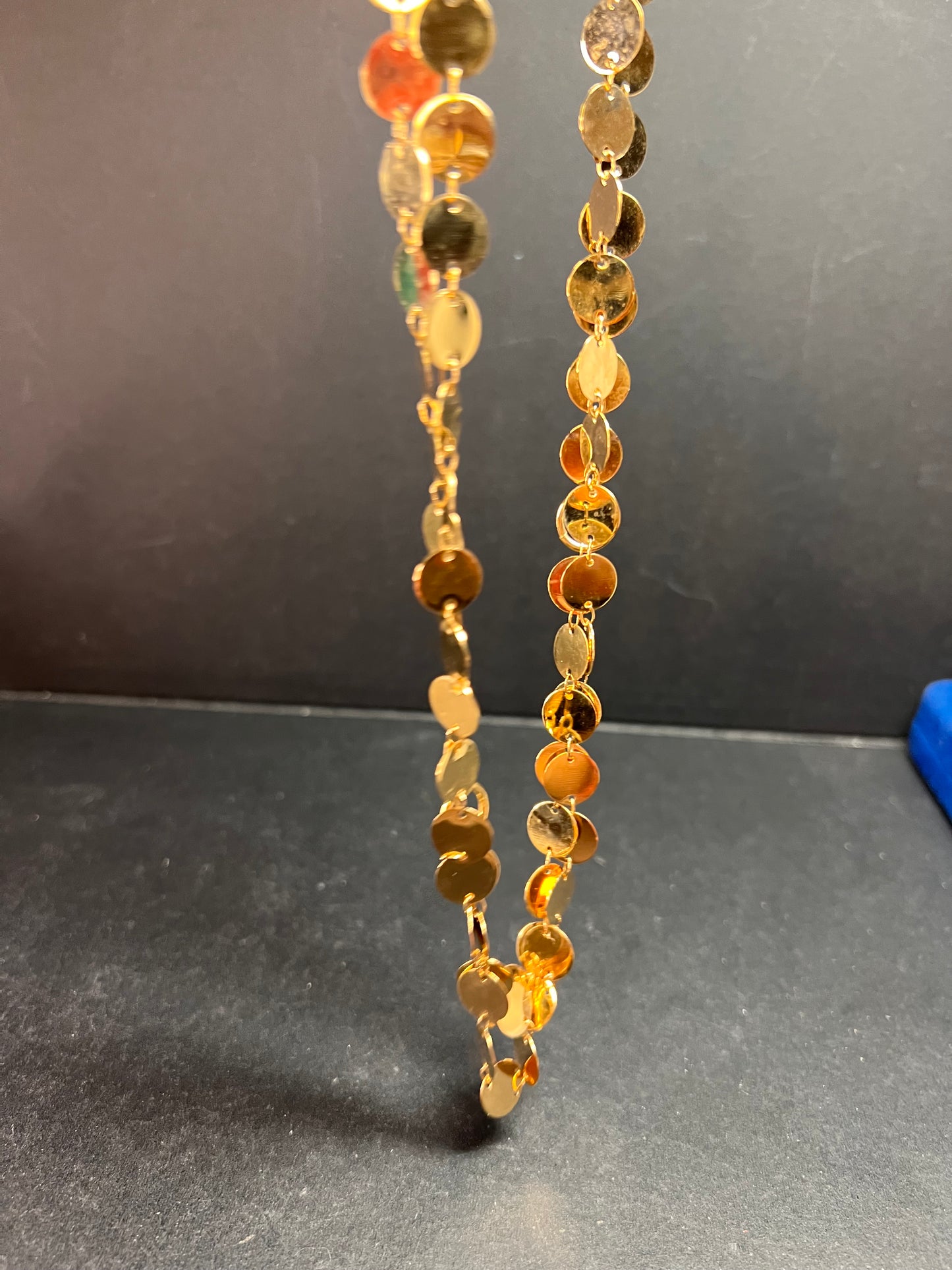 Italian 18K Gold Plated Disc Necklace 32 Inch Adjustable Layered Chain