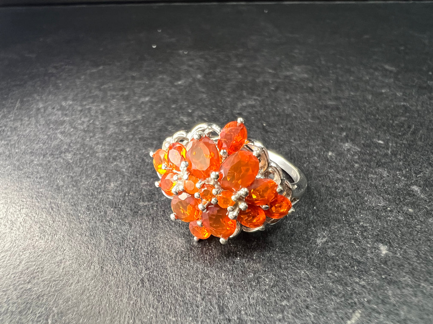 Vintage Sterling Silver Mexican Fire Opal Floral Cluster Ring Sz 9
