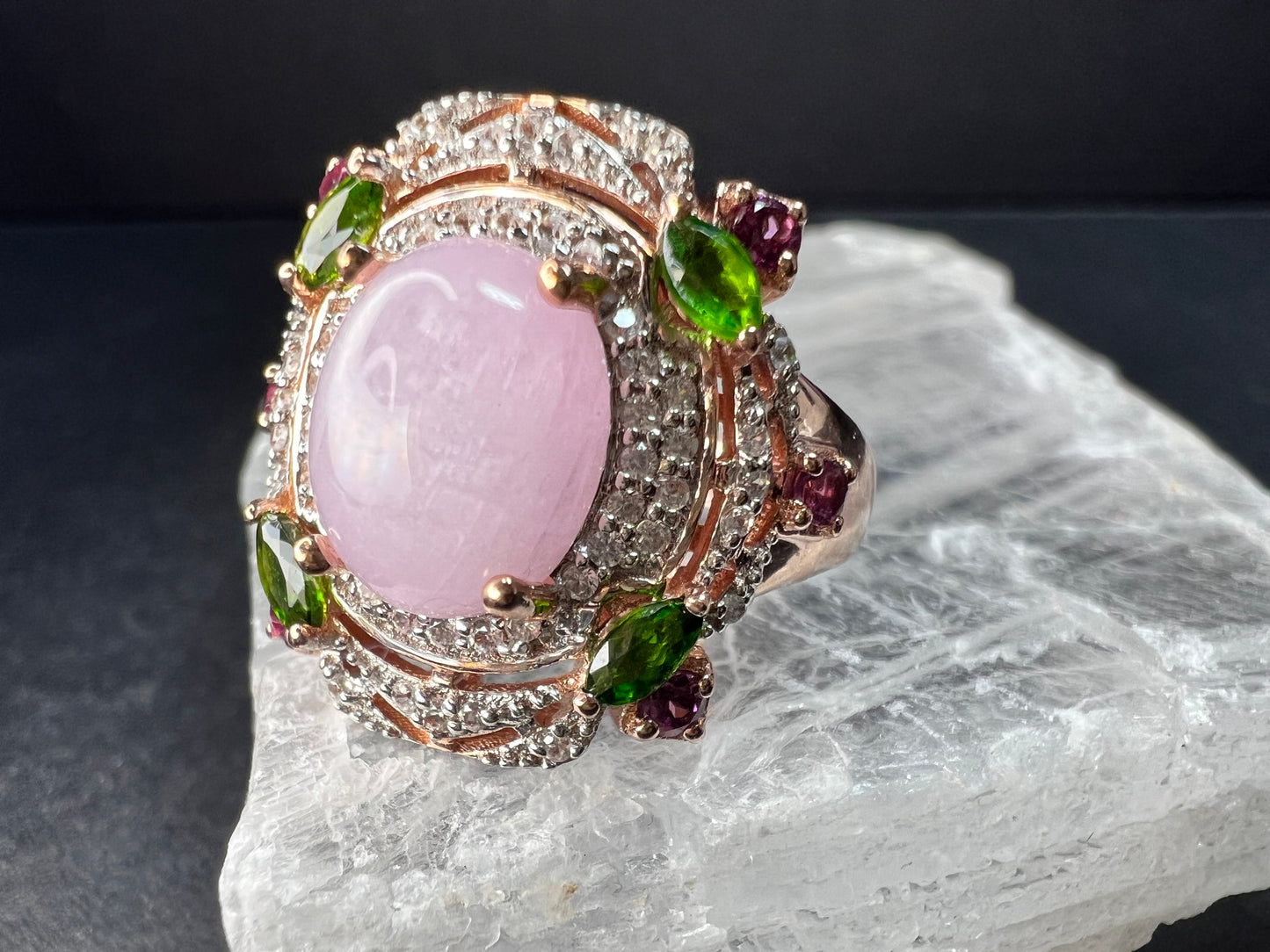 NEW Kunzite Chrome Diopside Garnet Zircon 925 Rose Gold Ring Sz 7