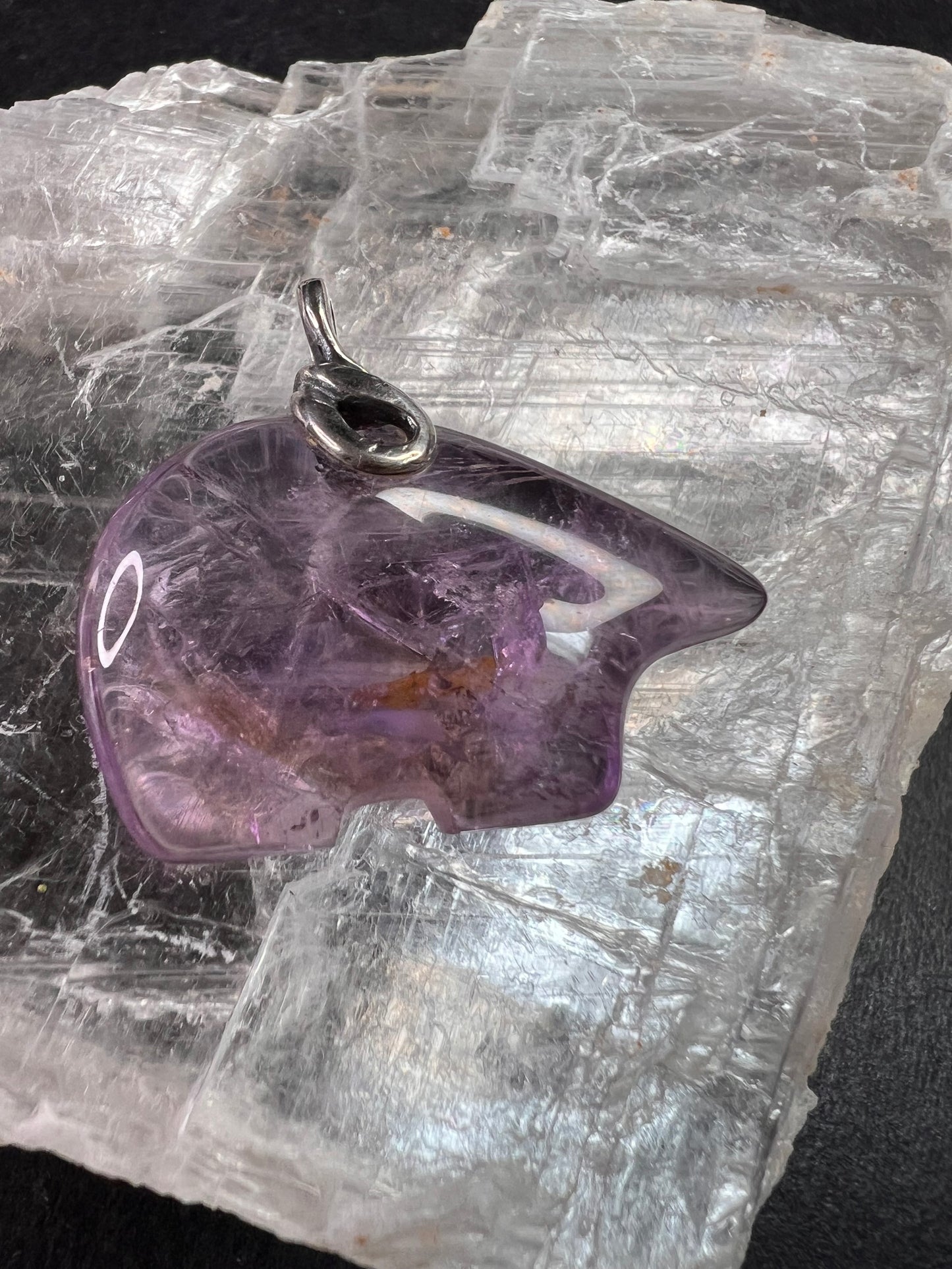 Vintage Sterling Silver Natural Amethyst Bear Pendant 7.16g