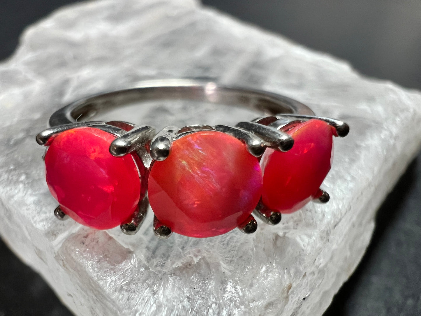 Sterling Silver Neon Pink Opal Ring Size 9 Topaz 925