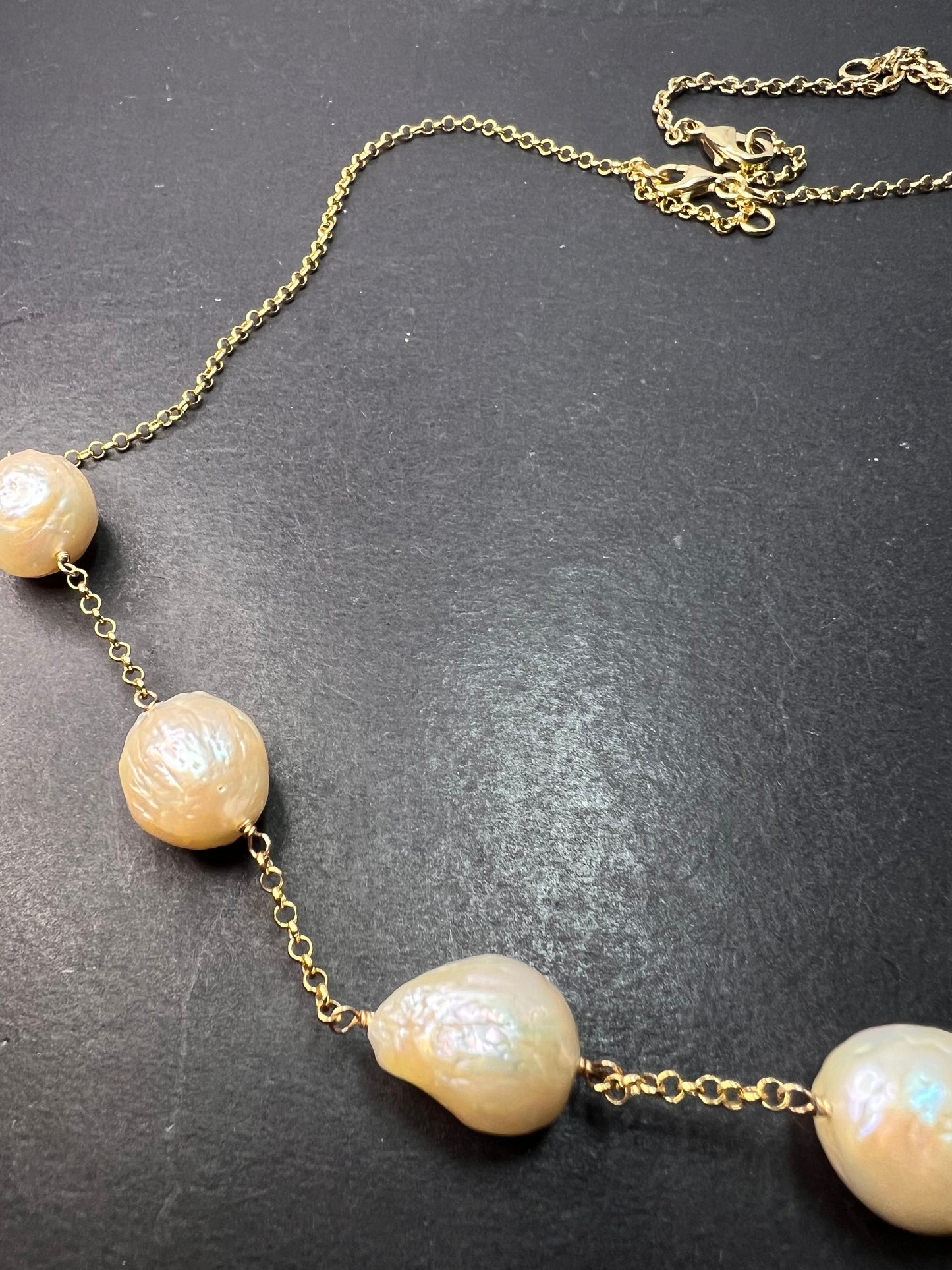 13-15mm baroque pearl station necklace in gold over sterling silver