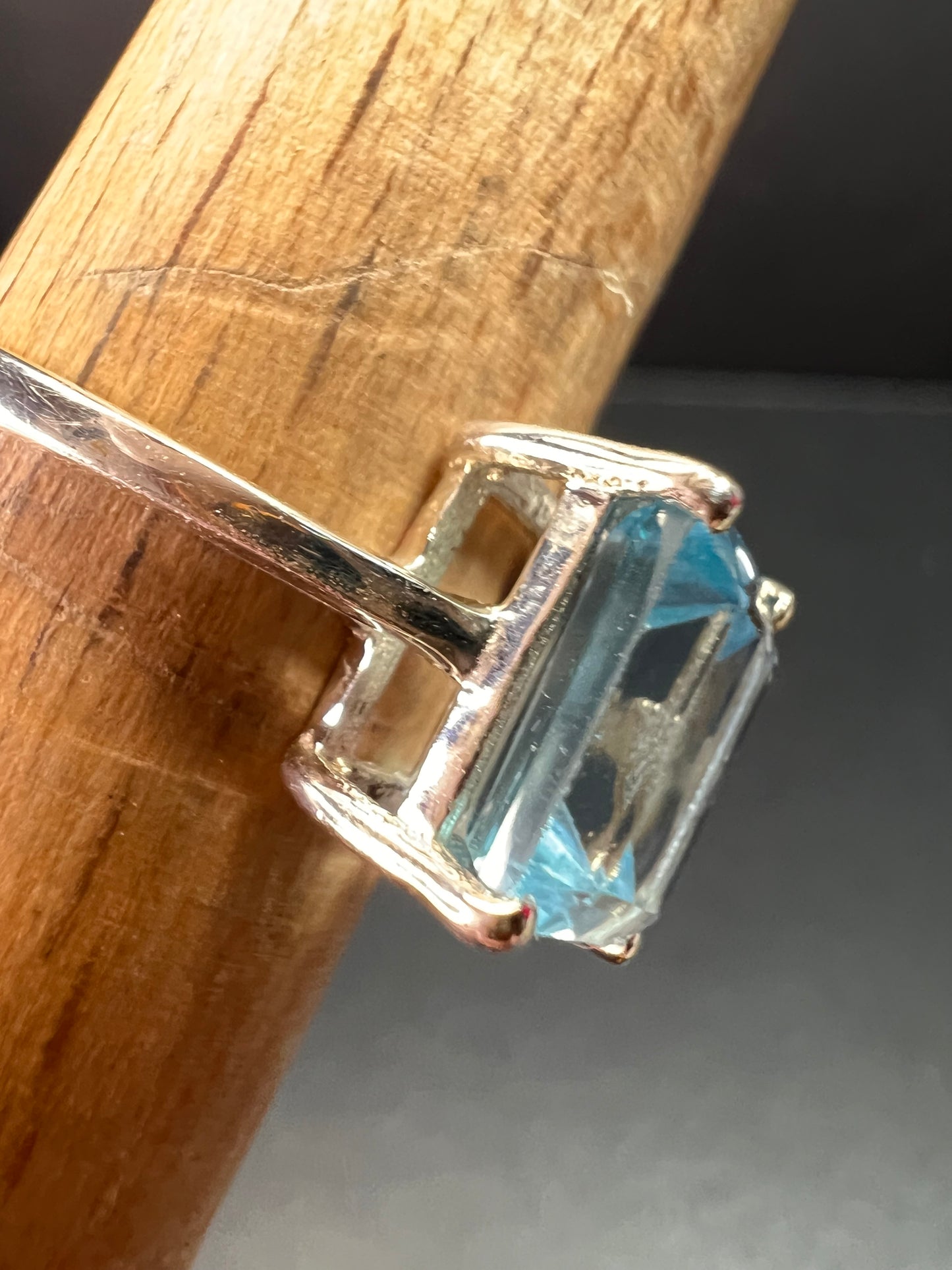 Blue topaz emerald cut sterling silver ring size 7