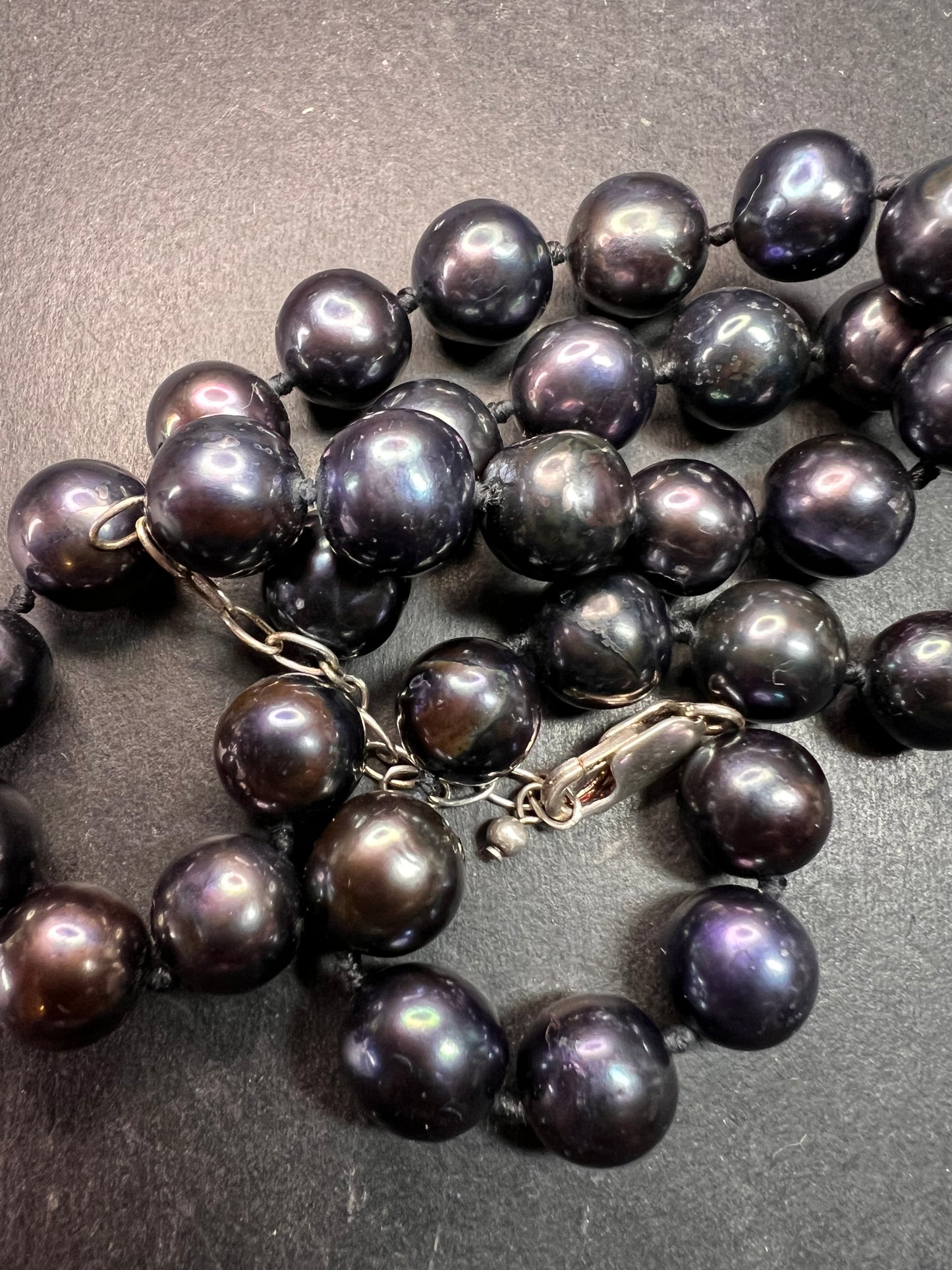New Black Cultured Freshwater Pearl Necklace 11mm, 18–20”, 925 Silver
