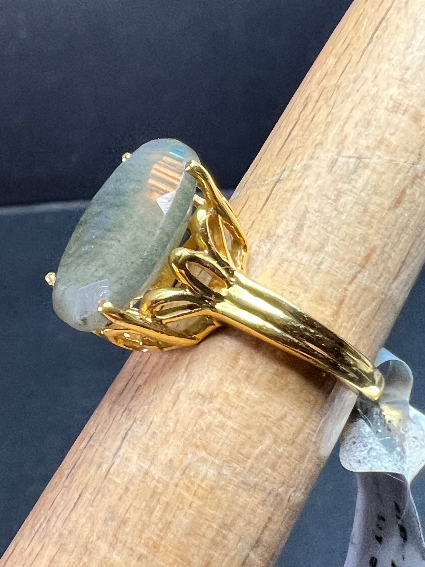 NWT Labradorite Gold Over 925 Sterling Ring Size 7 16x11mm Oval
