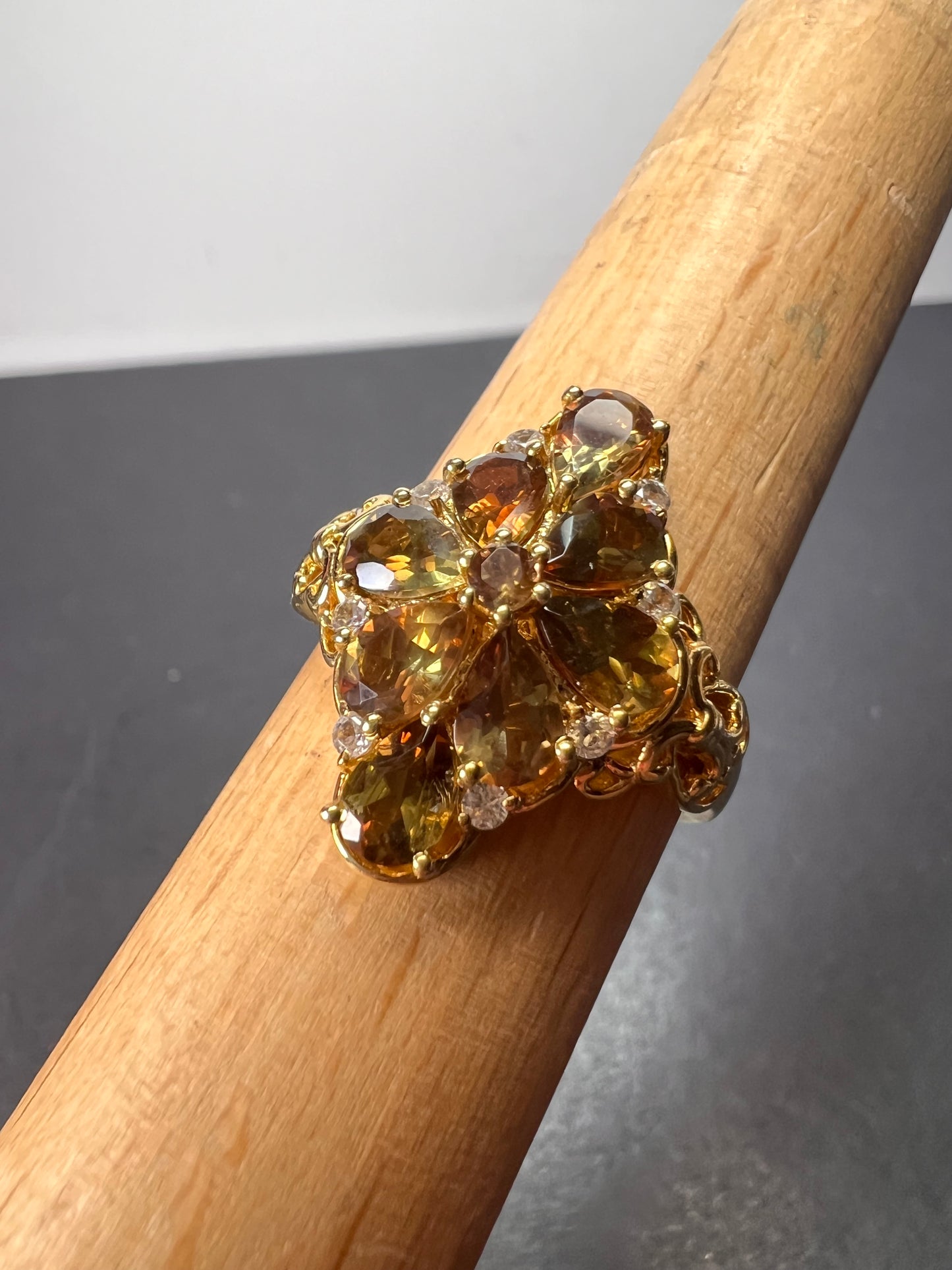 Andalusite and zircon cocktail ring in gold vermeil size 10