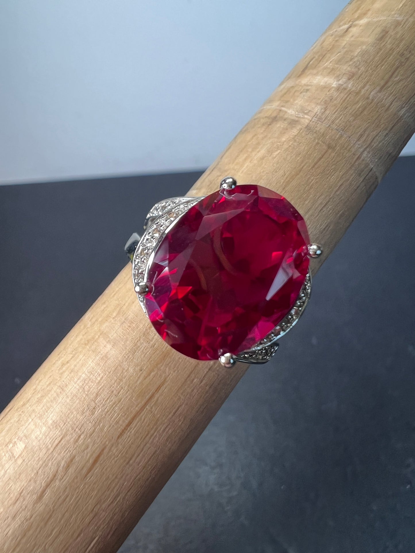 Lab created ruby cocktail ring in sterling silver size 9