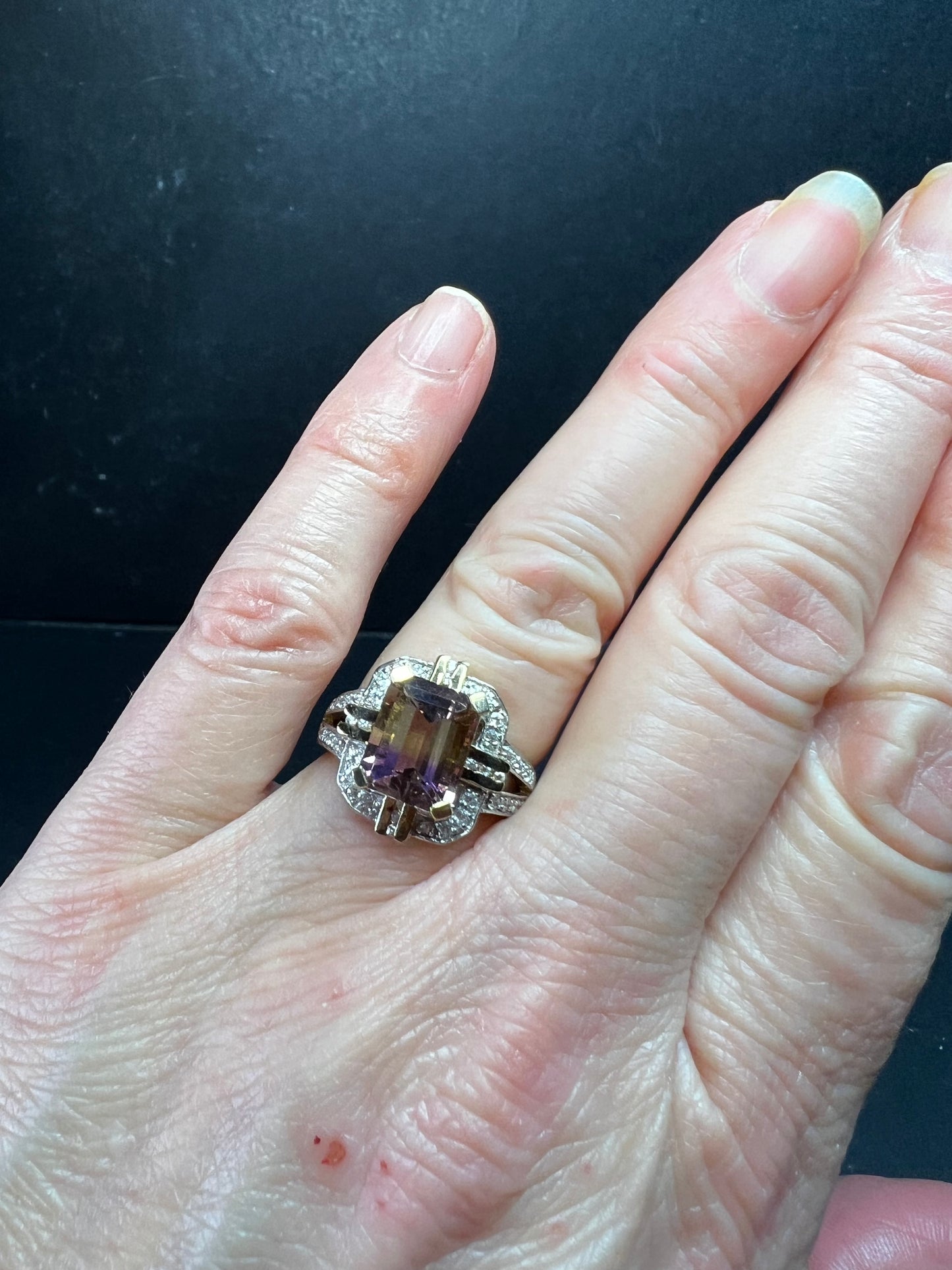 Vintage Ametrine Emerald Cut Ring Gold Over Sterling White Zircon Size 7