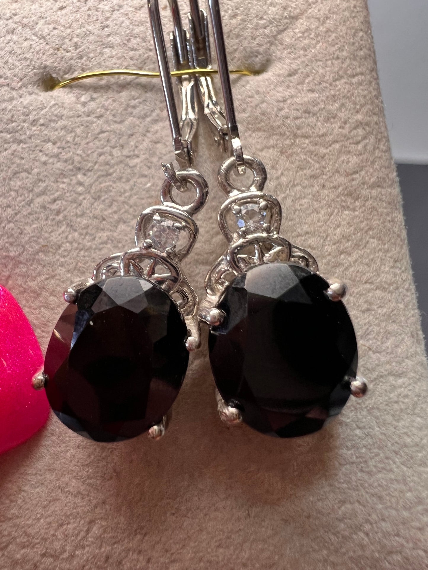 Black spinel lever back Sterling earrings