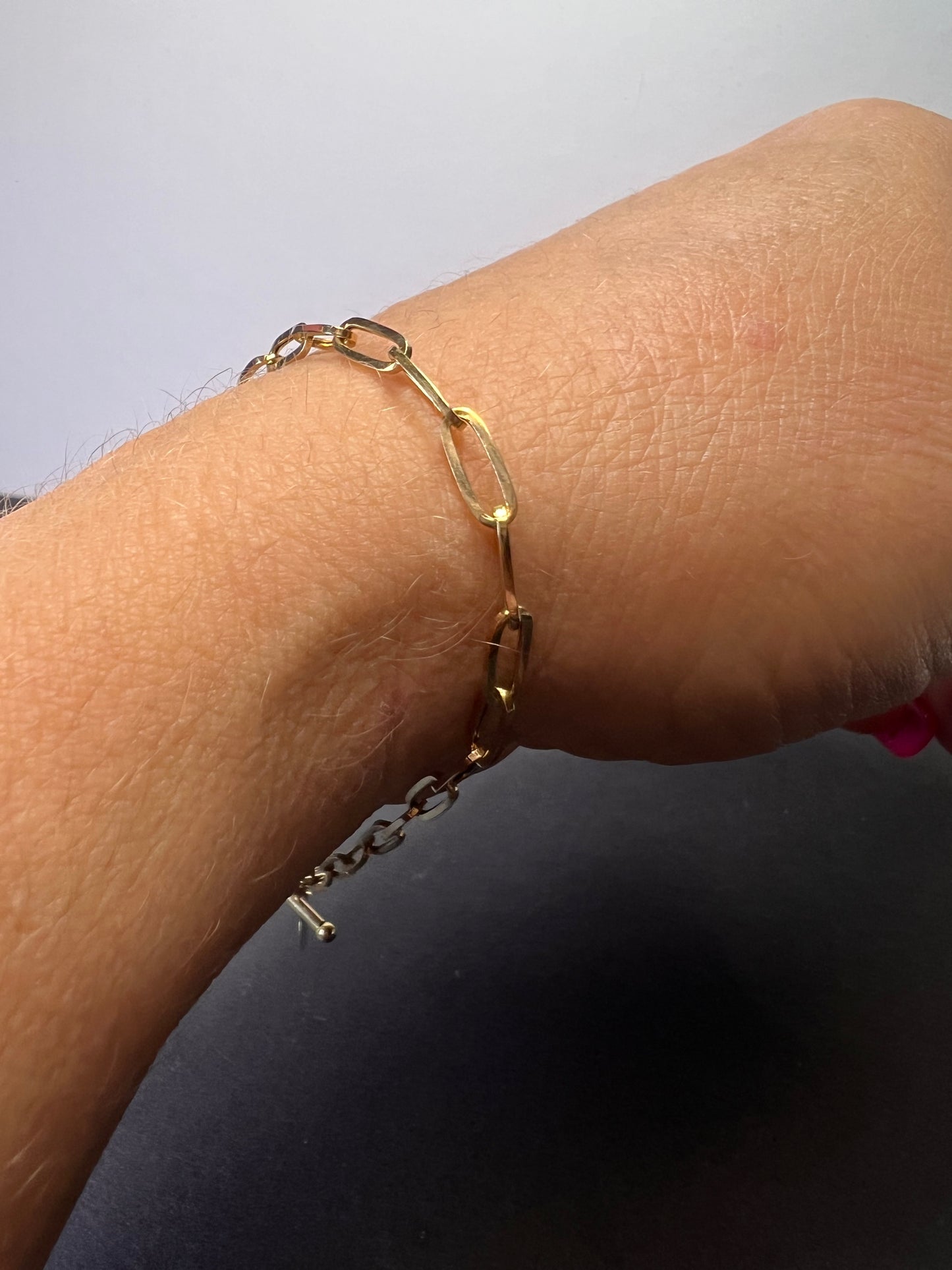 Italian 10k yellow gold paper clip heart bracelet with heart toggle