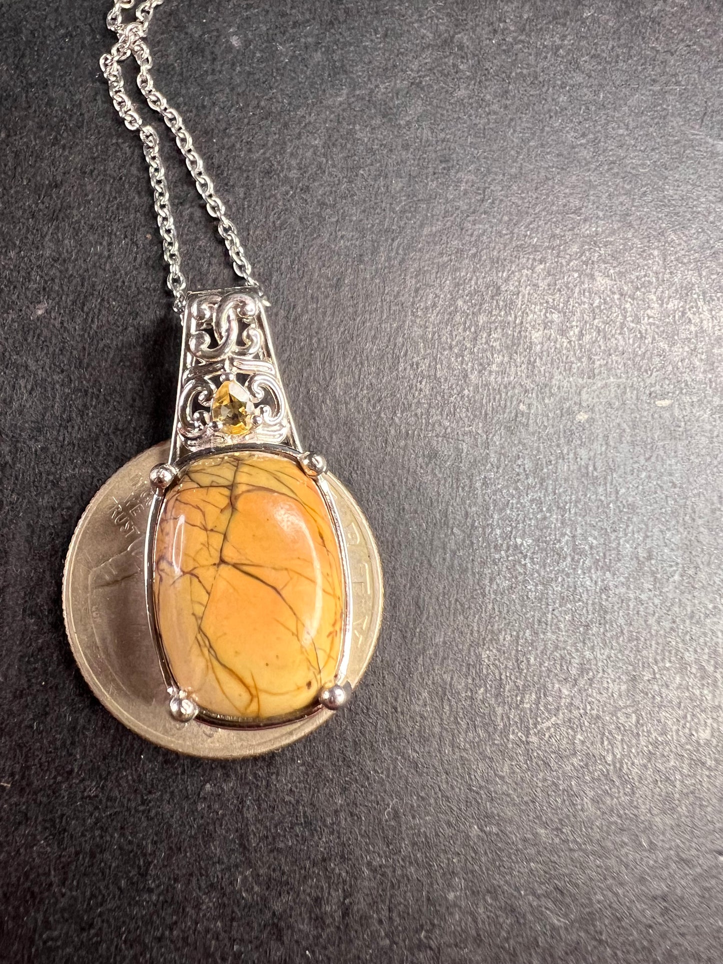 NEW Cherry Creek Jasper and citrine pendant in platinum over stainless steel