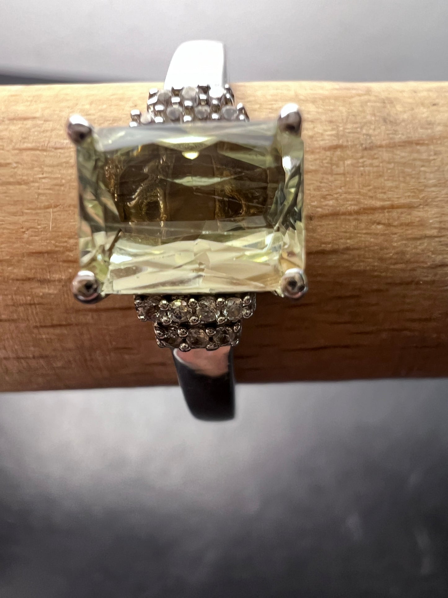 Prasiolite and zircon Sterling silver ring size 9